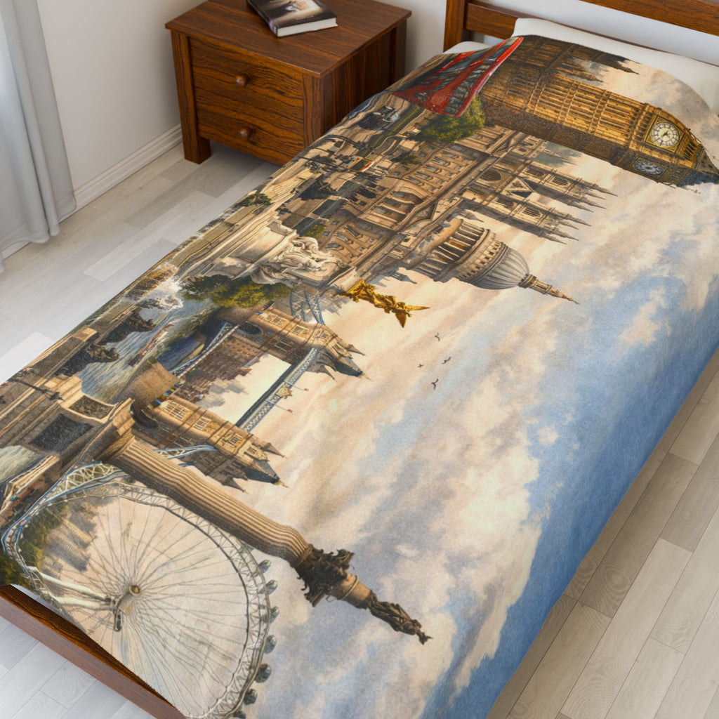 London Cityscape Velveteen Plush Blanket
