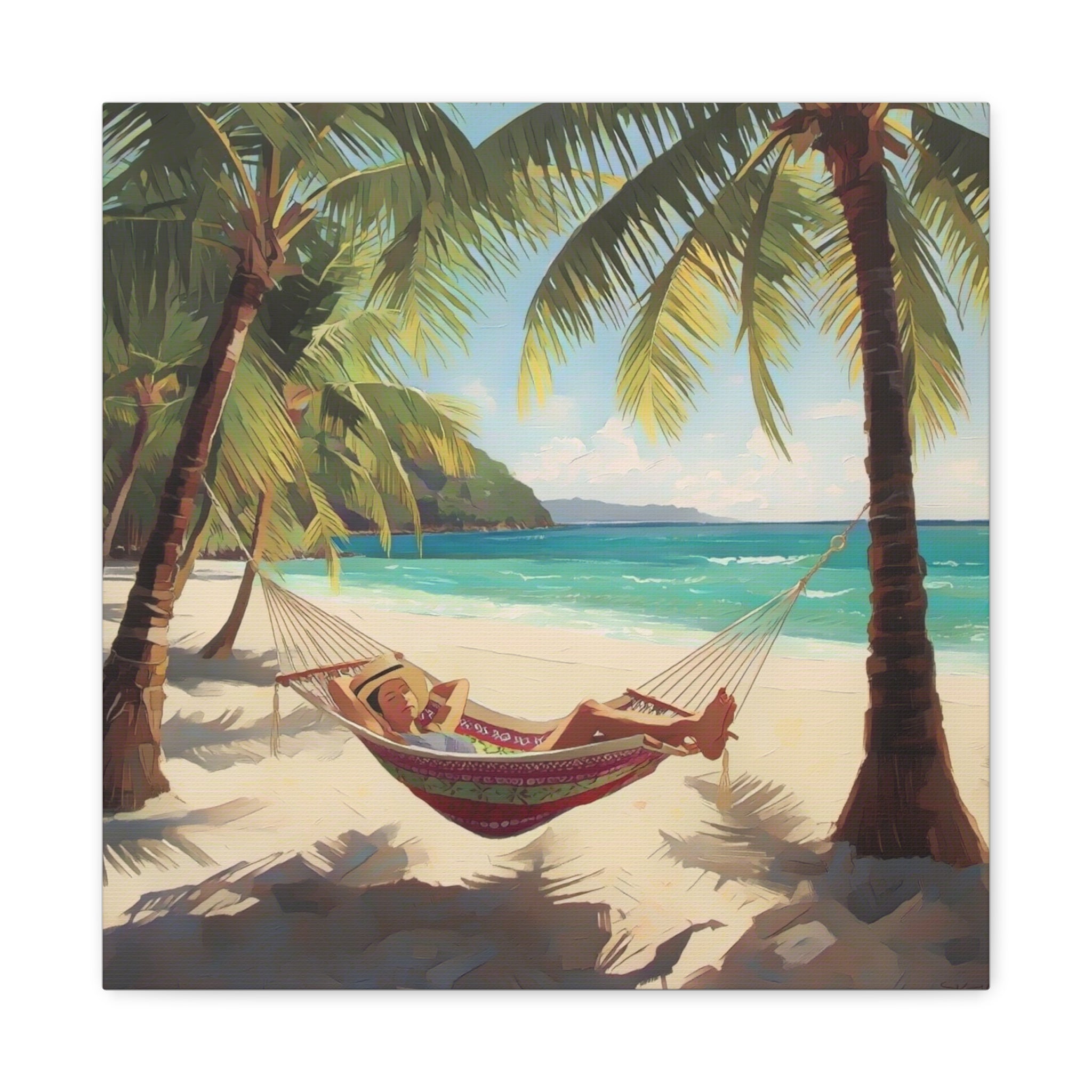 Tropical Beach Hammock Canvas Wall Art