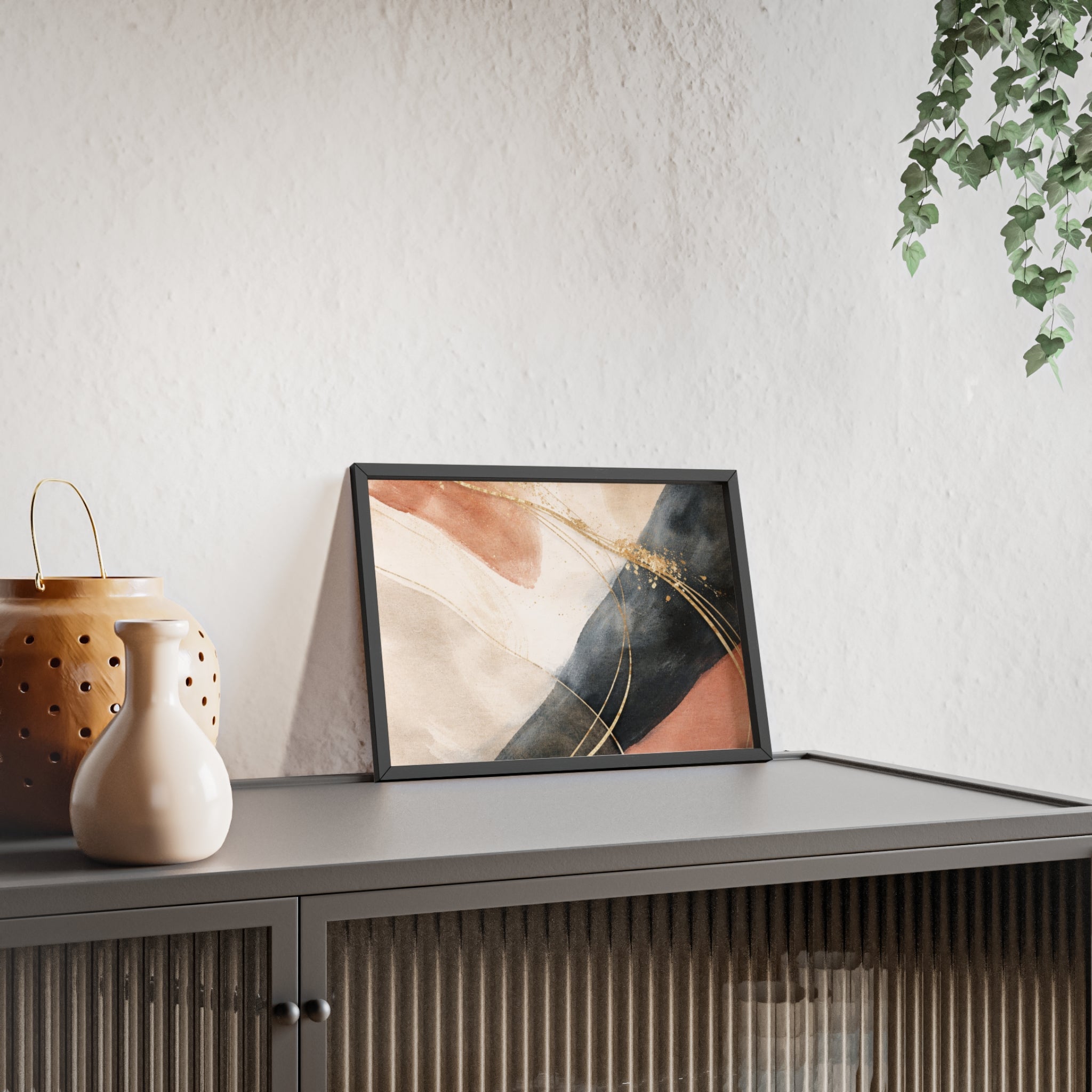 Abstract Gold Arc Framed Poster Modern Watercolor Wall Art