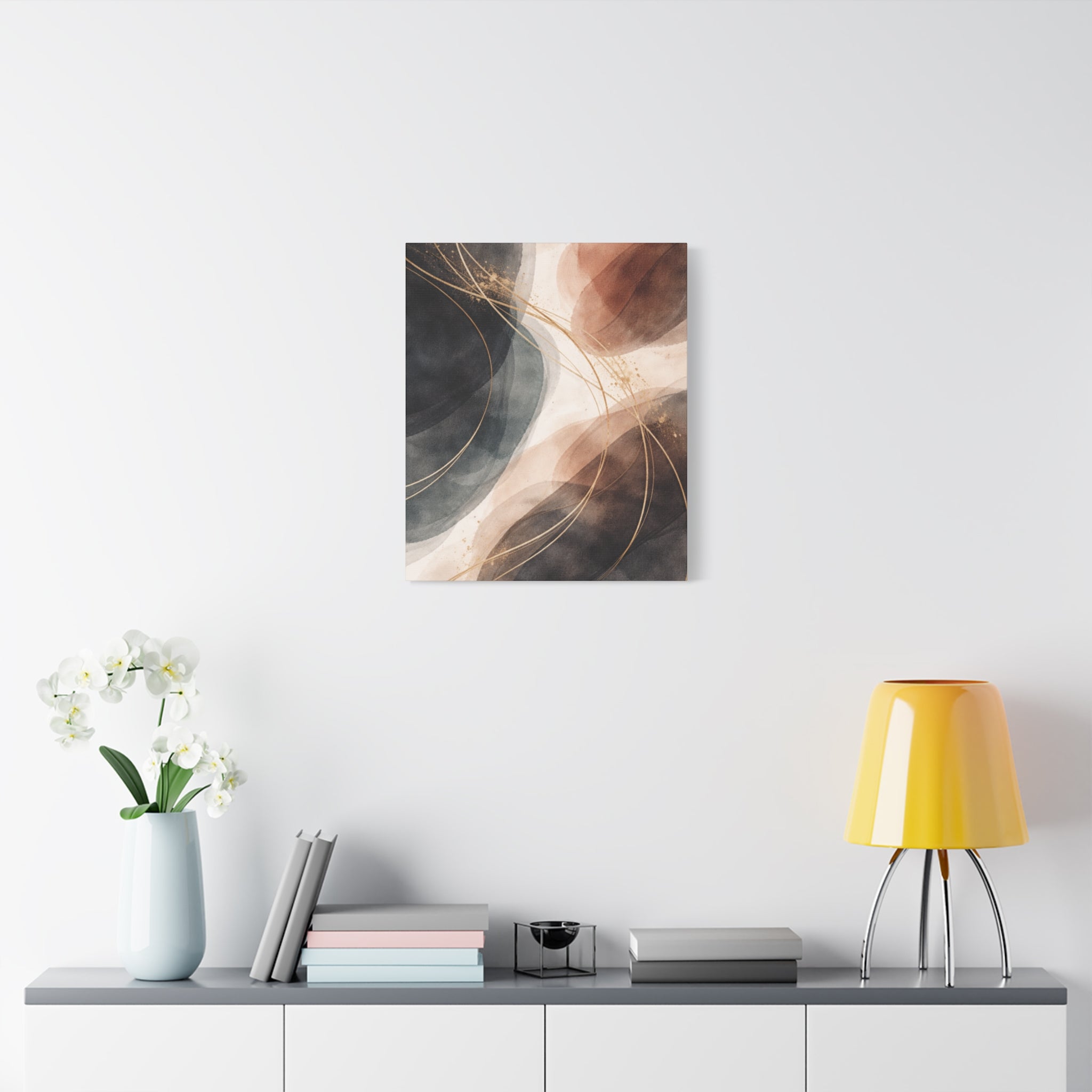 Abstract Earth Tones Matte Canvas Wall Art Modern Gold Line Accent
