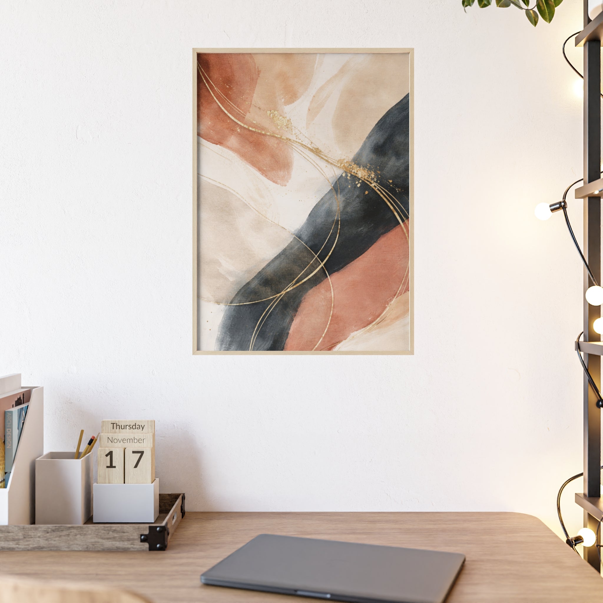 Abstract Gold Arc Framed Poster Modern Watercolor Wall Art
