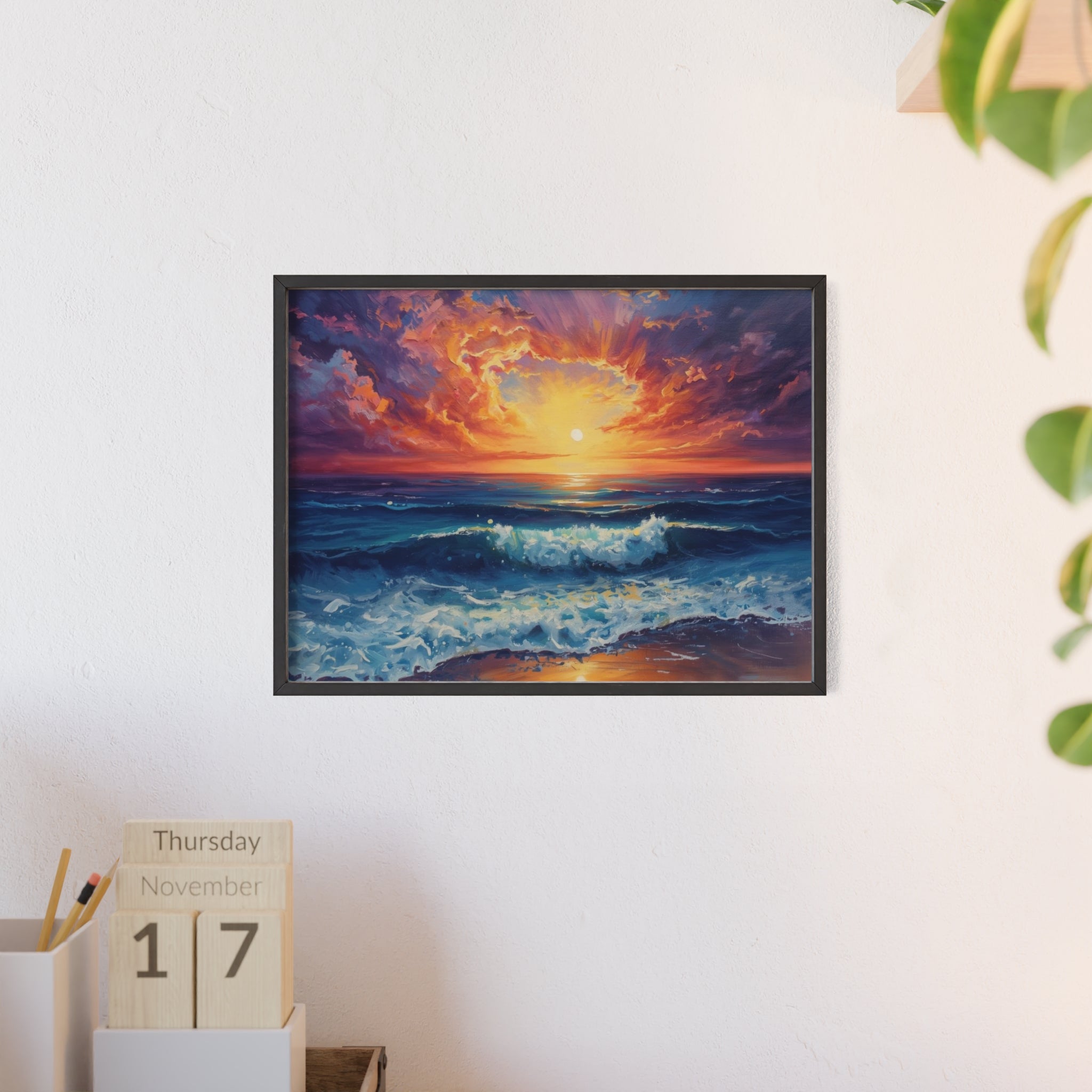Sunset Ocean Vibrant Seascape Framed Poster
