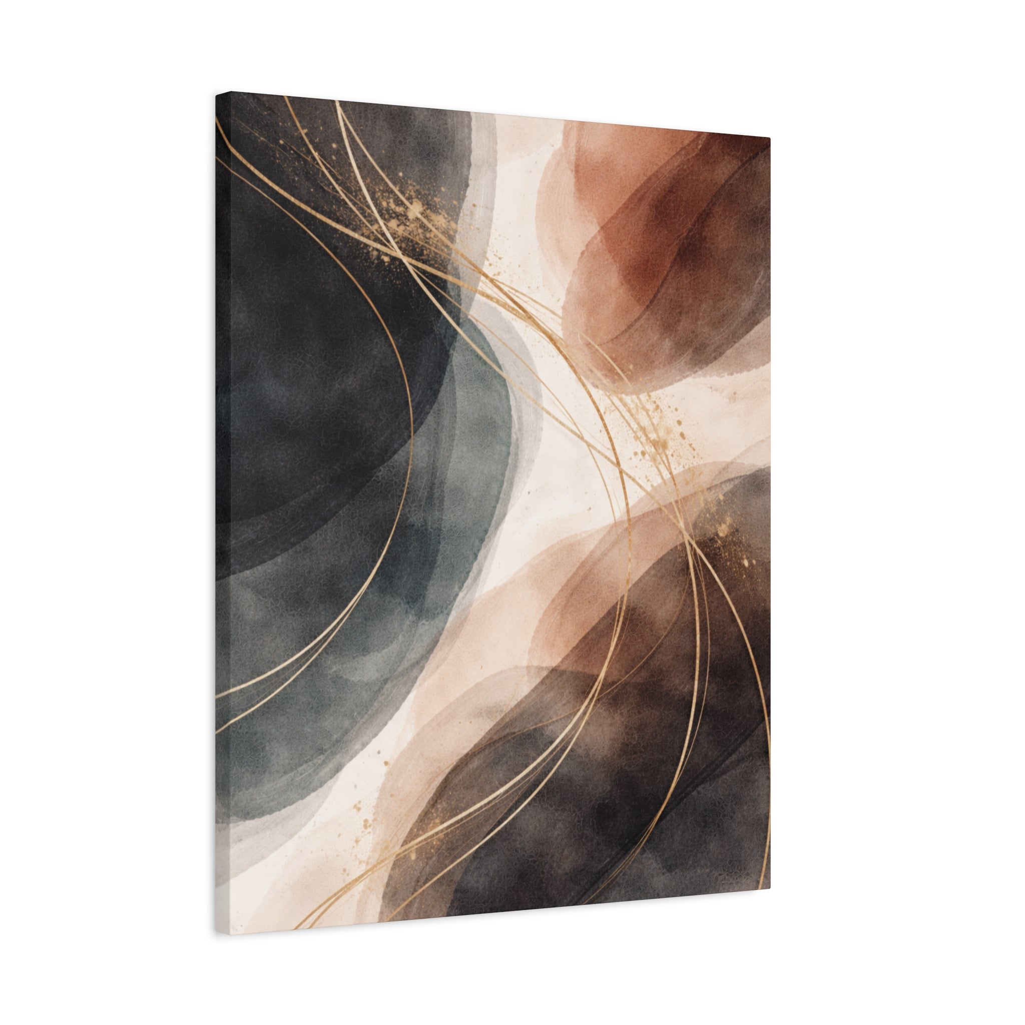 Abstract Earth Tones Matte Canvas Wall Art Modern Gold Line Accent