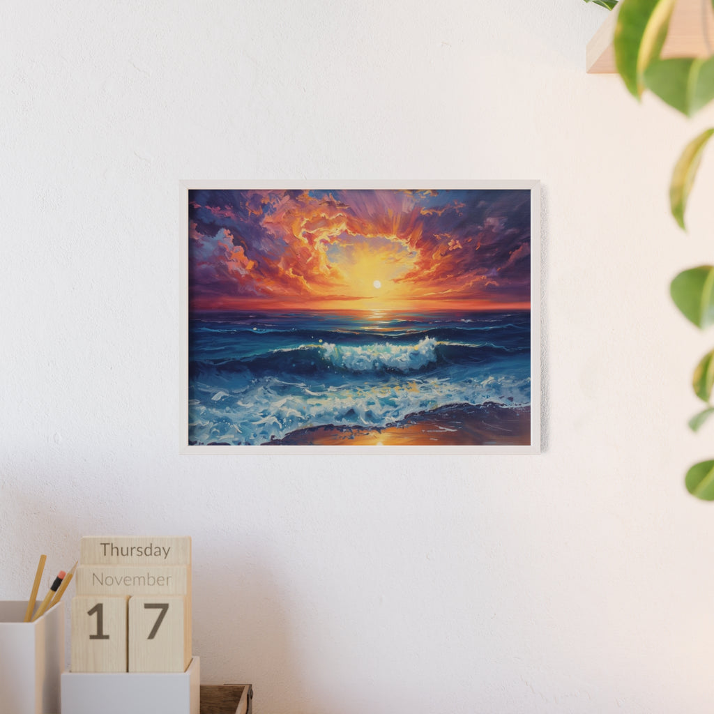 Sunset Ocean Vibrant Seascape Framed Poster