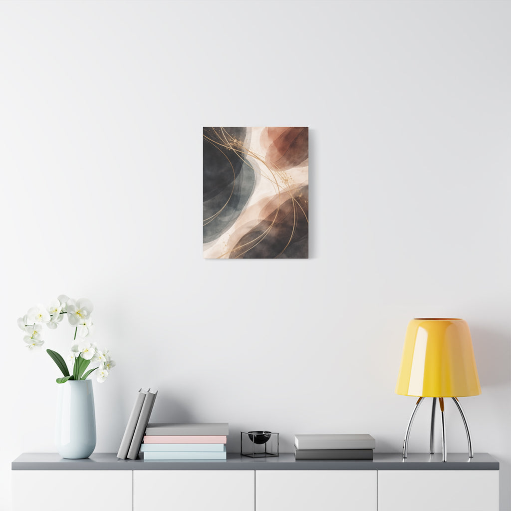 Abstract Earth Tones Matte Canvas Wall Art Modern Gold Line Accent