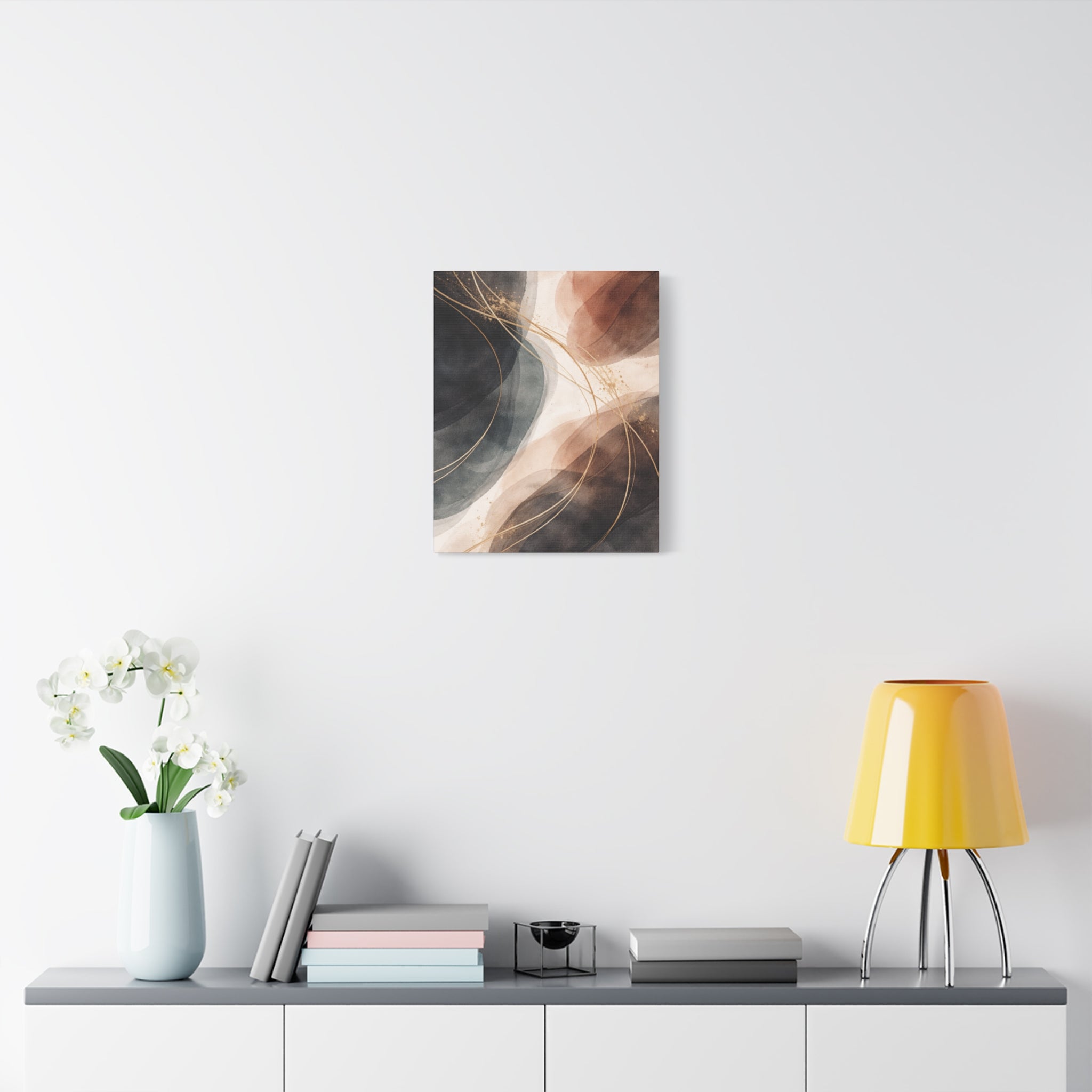 Abstract Earth Tones Matte Canvas Wall Art Modern Gold Line Accent