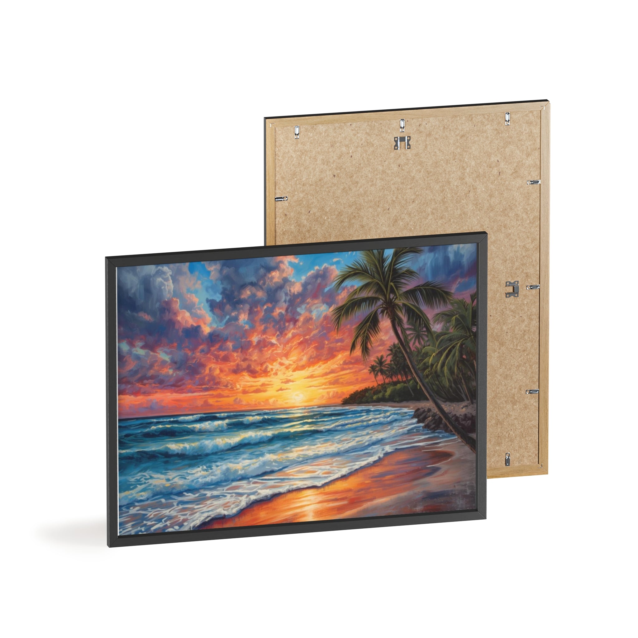 Tropical Sunset Beach Poster Framed