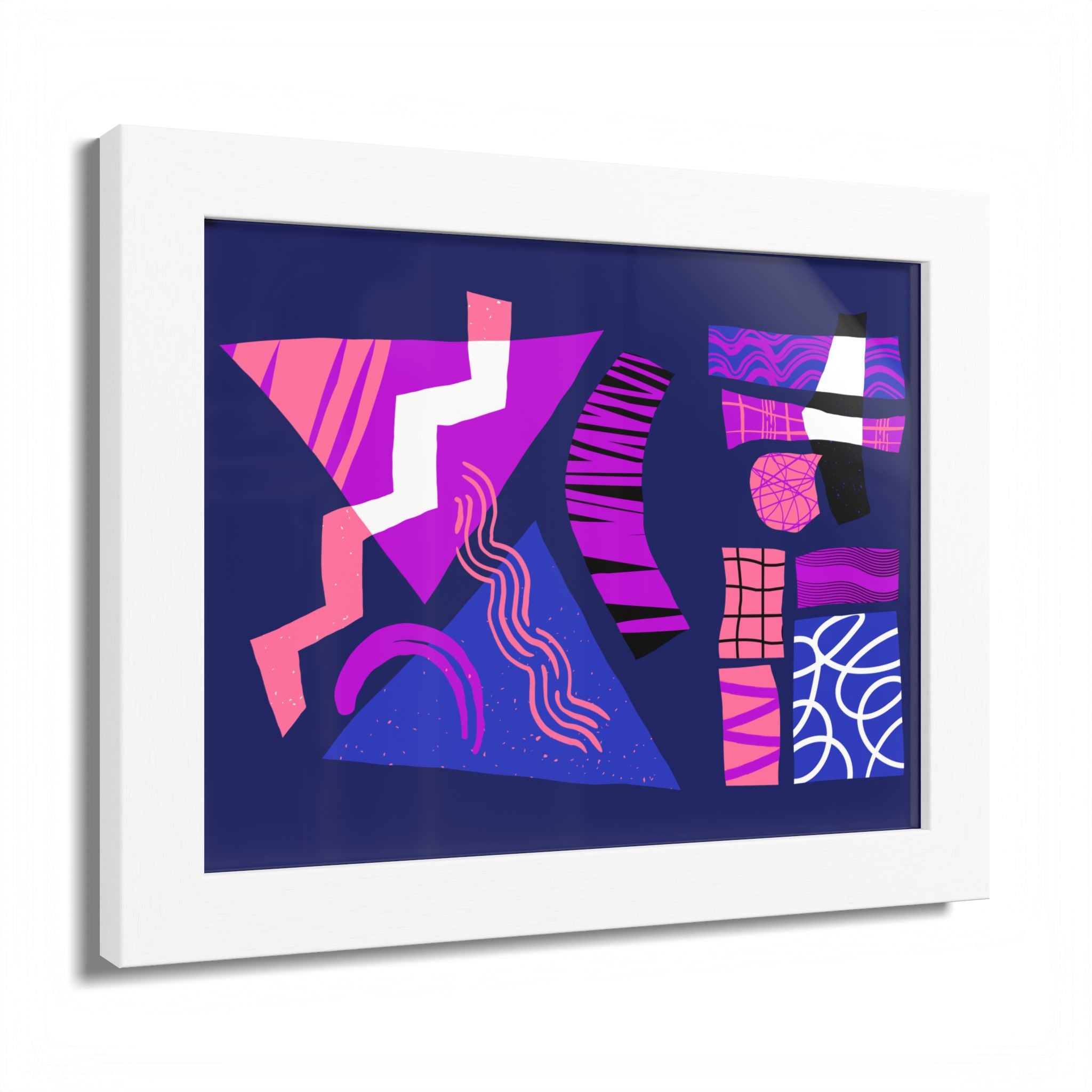 Abstract Geometric Framed Poster — Pink & Purple Modern Wall Art