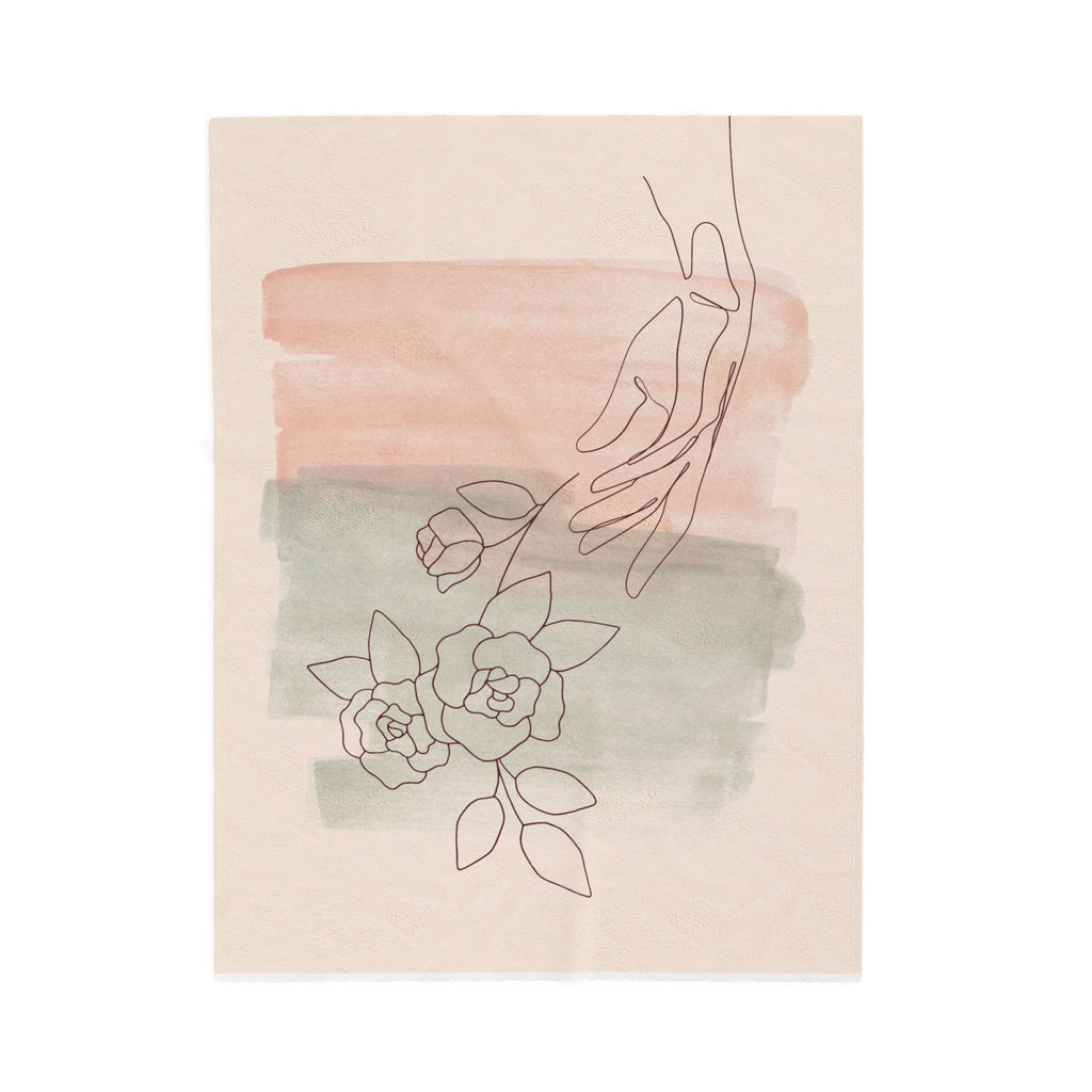Hand Reaching Line Art Soft Velveteen Throw Blanket