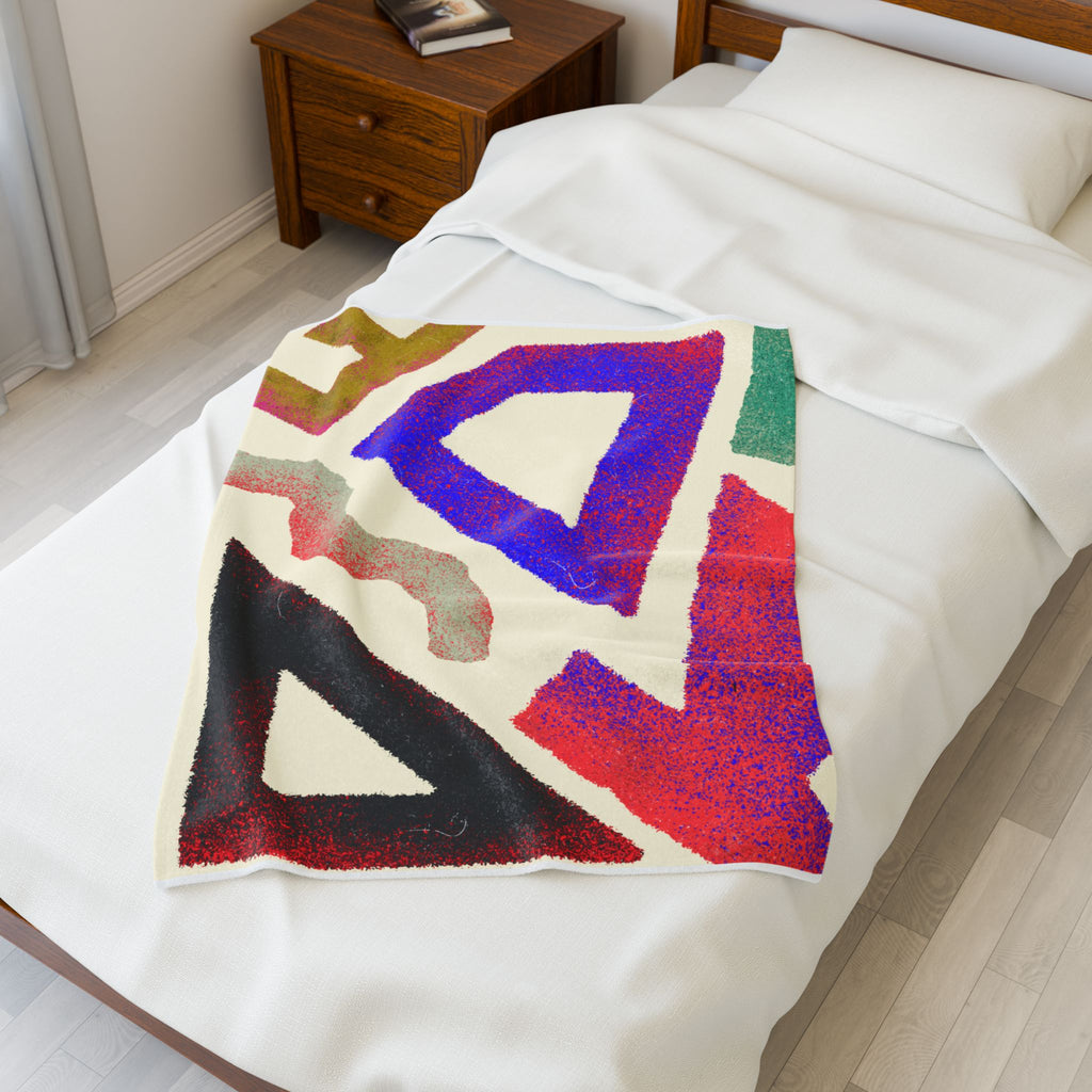 Abstract Geometric Colorful Tribal Triangle Velveteen Plush Blanket