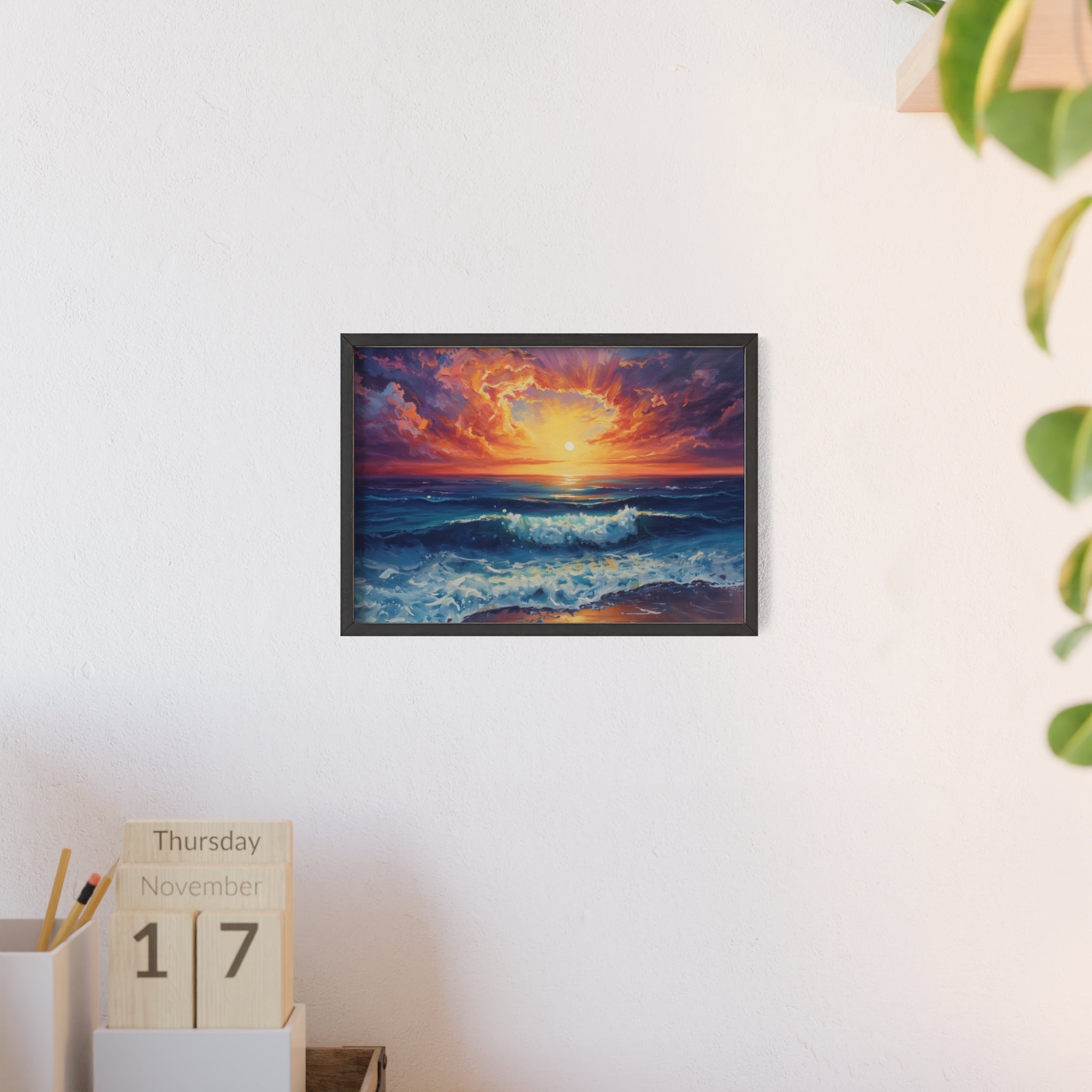 Sunset Ocean Vibrant Seascape Framed Poster
