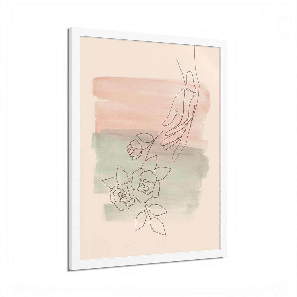 Hand Reaching for Flowers Framed Poster