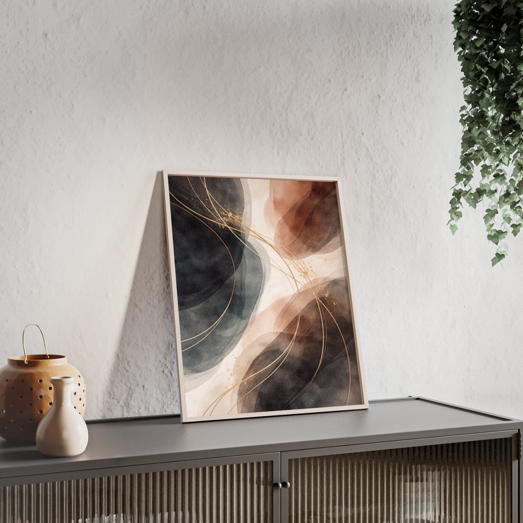Abstract Earth Tones Poster with Wooden Frame Modern Minimal Wall Art