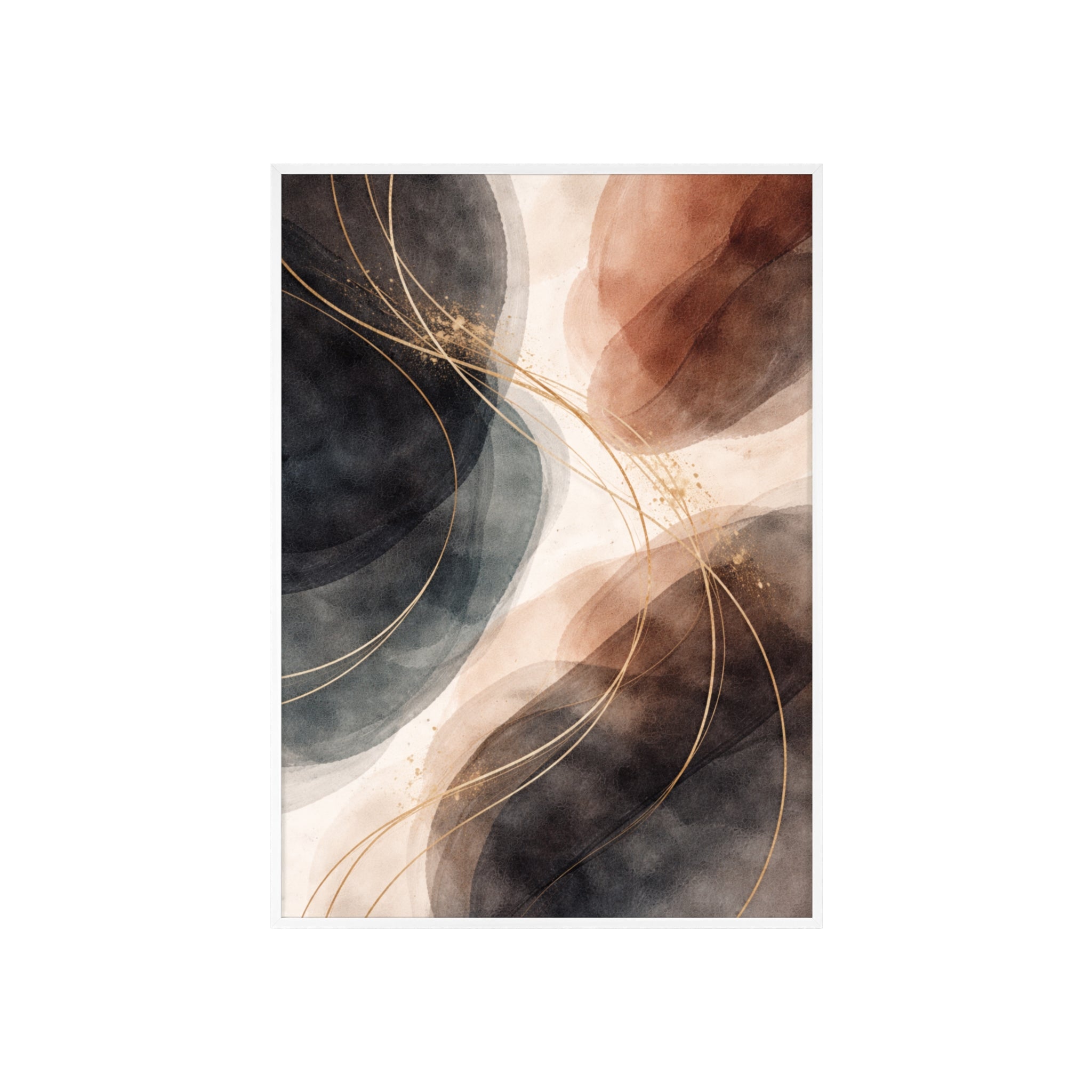 Abstract Earth Tones Poster with Wooden Frame Modern Minimal Wall Art