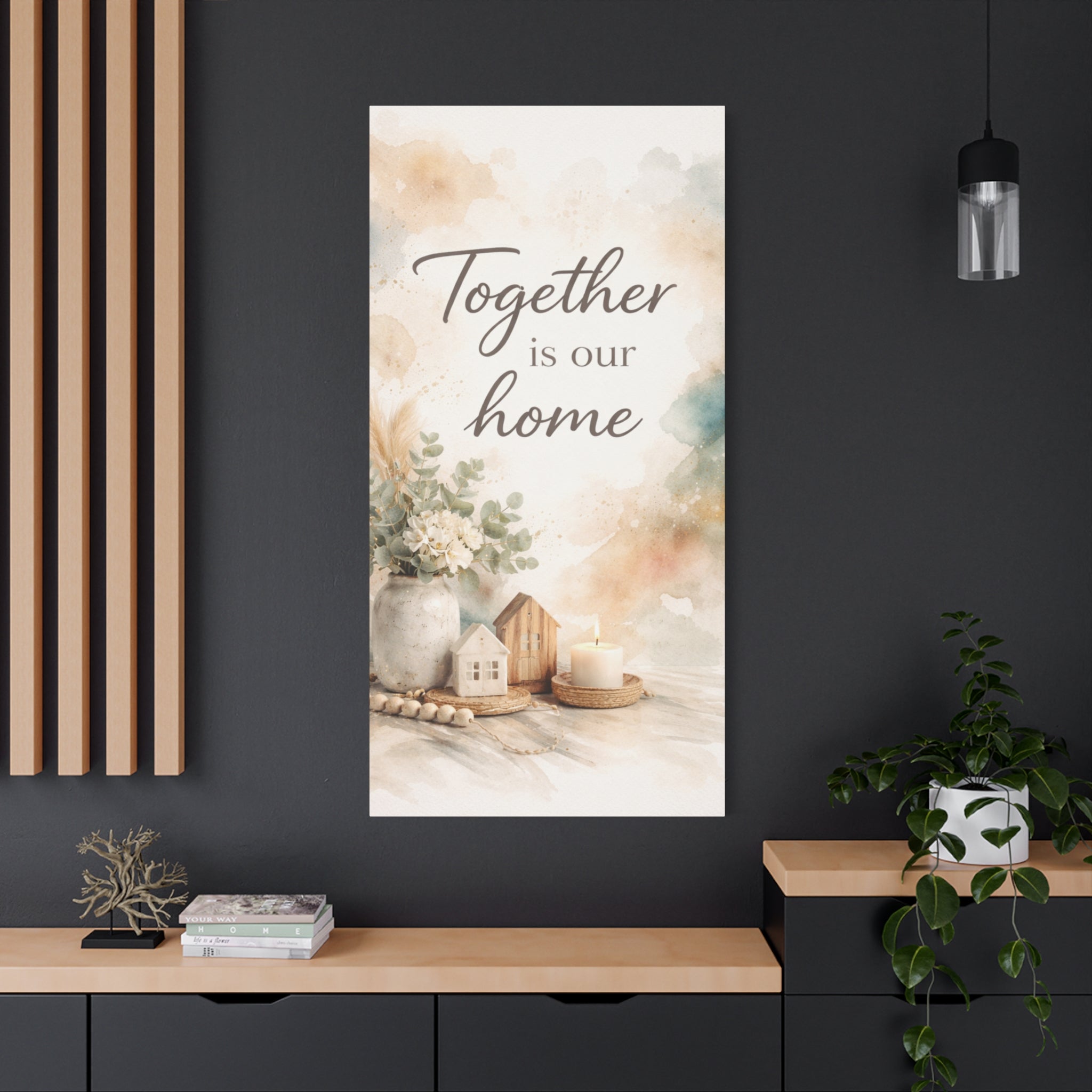 Together Is Our Home Floral Inspirational Decor Canvas Wall Art