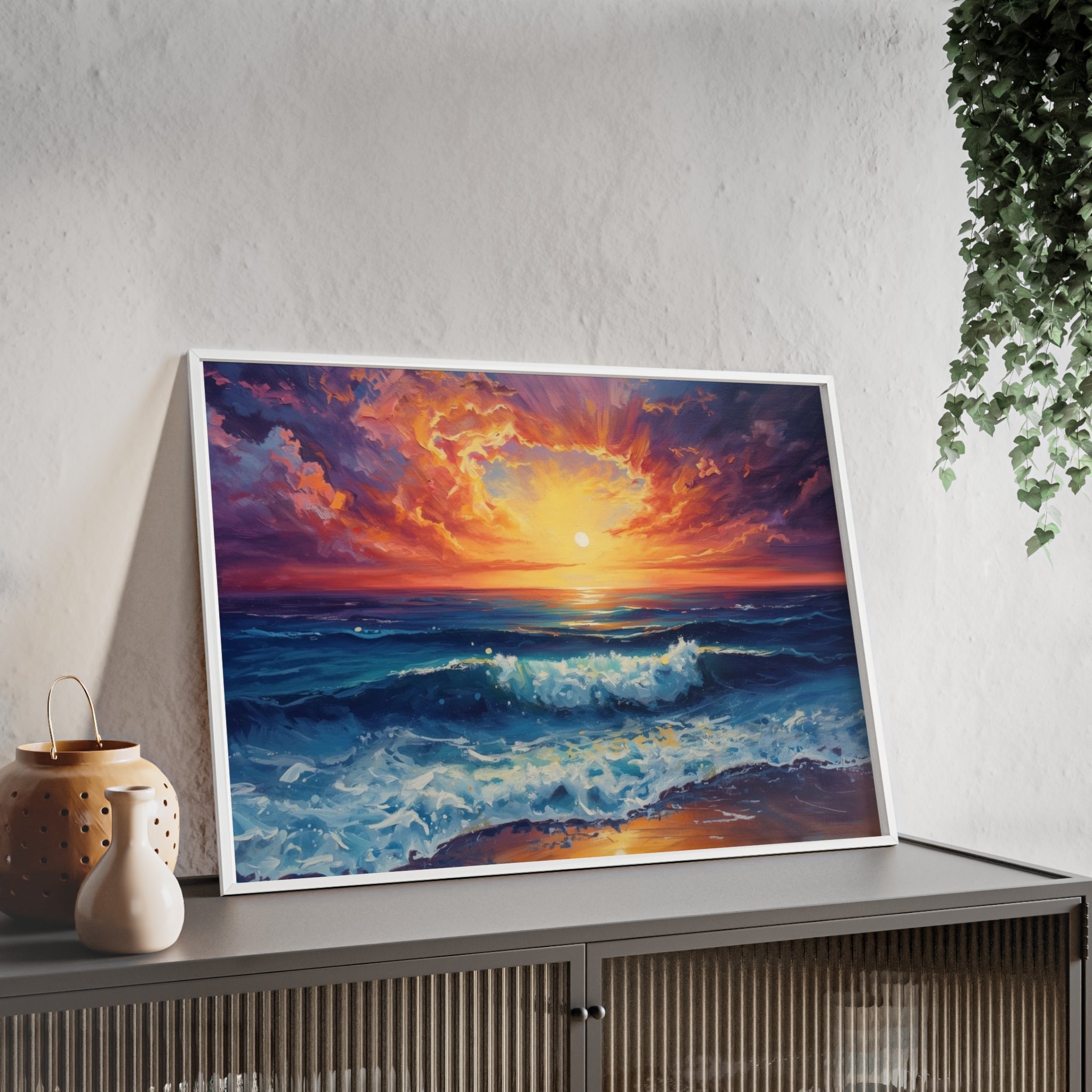 Sunset Ocean Vibrant Seascape Framed Poster
