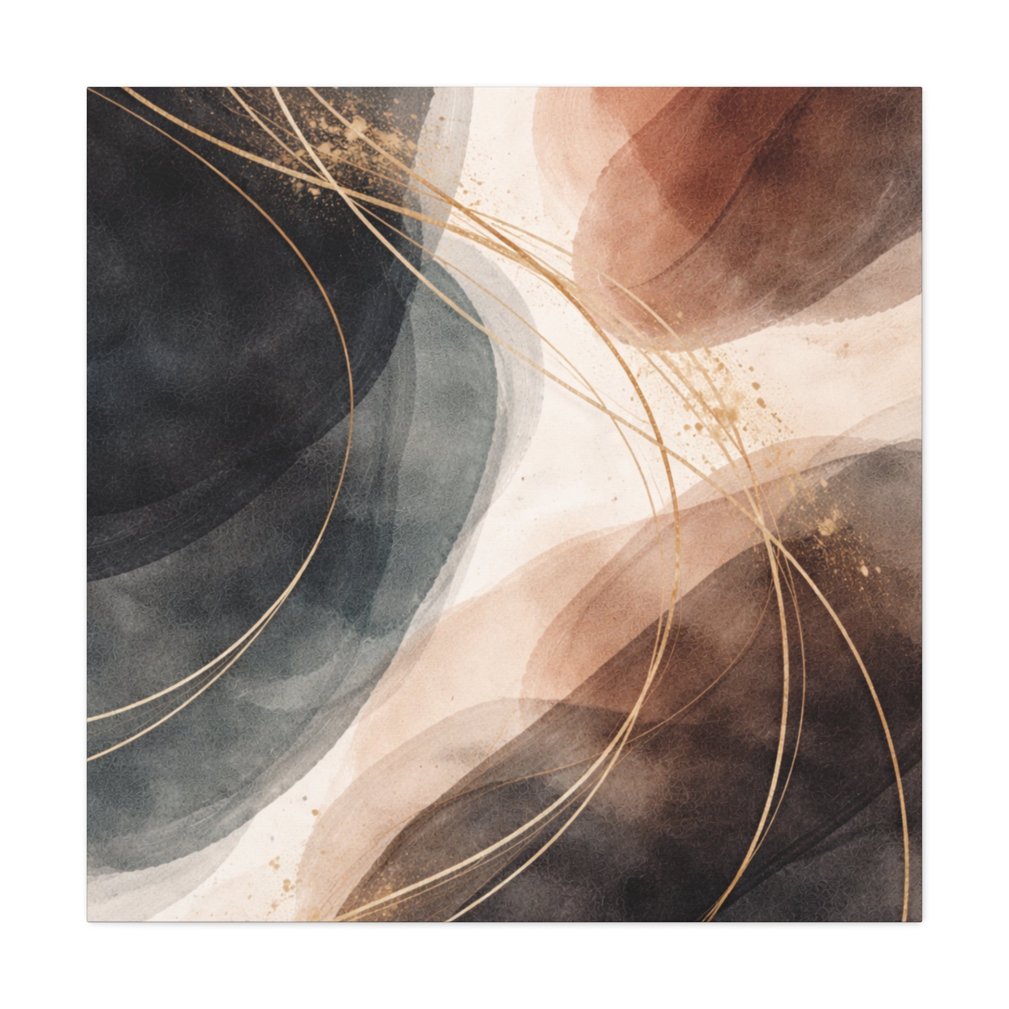 Abstract Earth Tones Matte Canvas Wall Art Modern Gold Line Accent