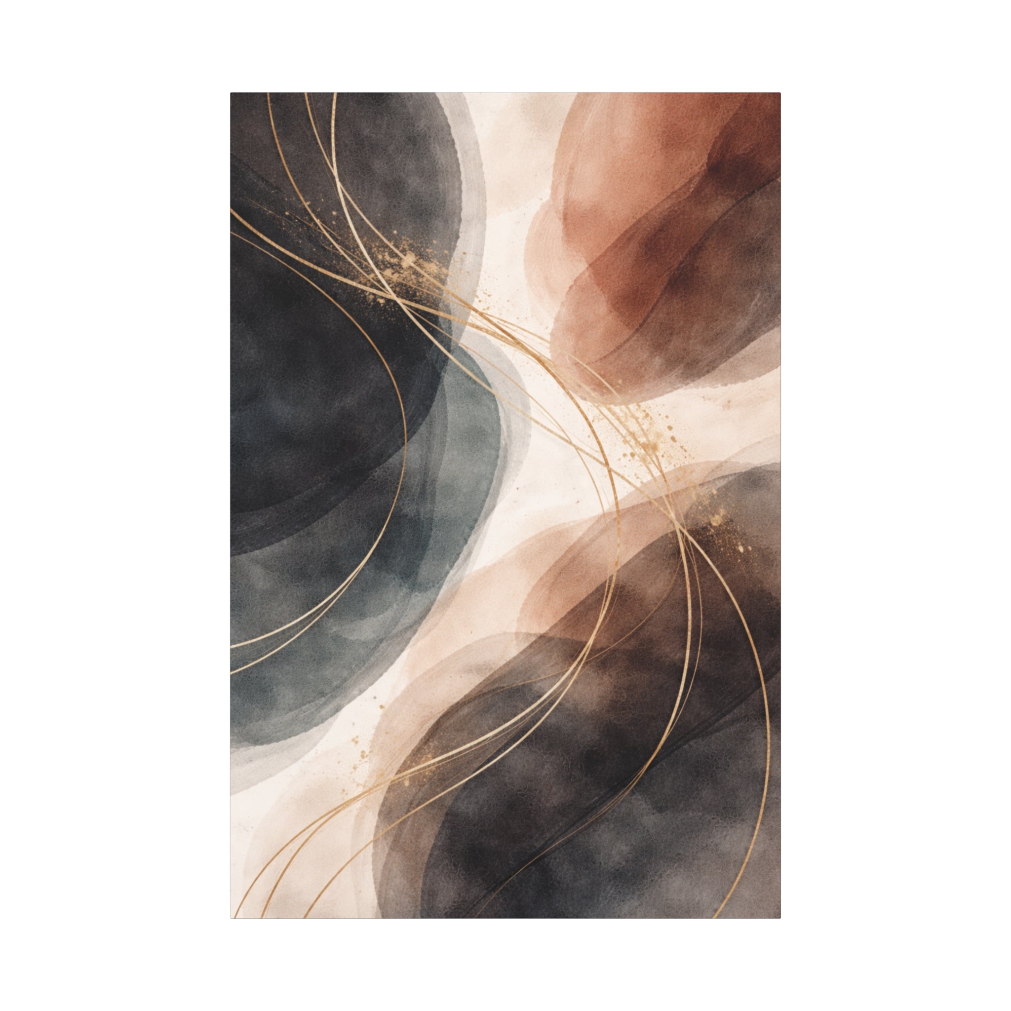 Abstract Earth Tones Matte Canvas Wall Art Modern Gold Line Accent