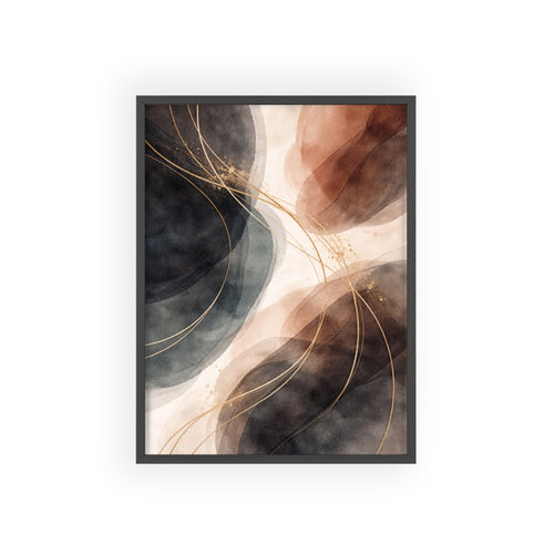 Abstract Earth Tones Poster with Wooden Frame Modern Minimal Wall Art