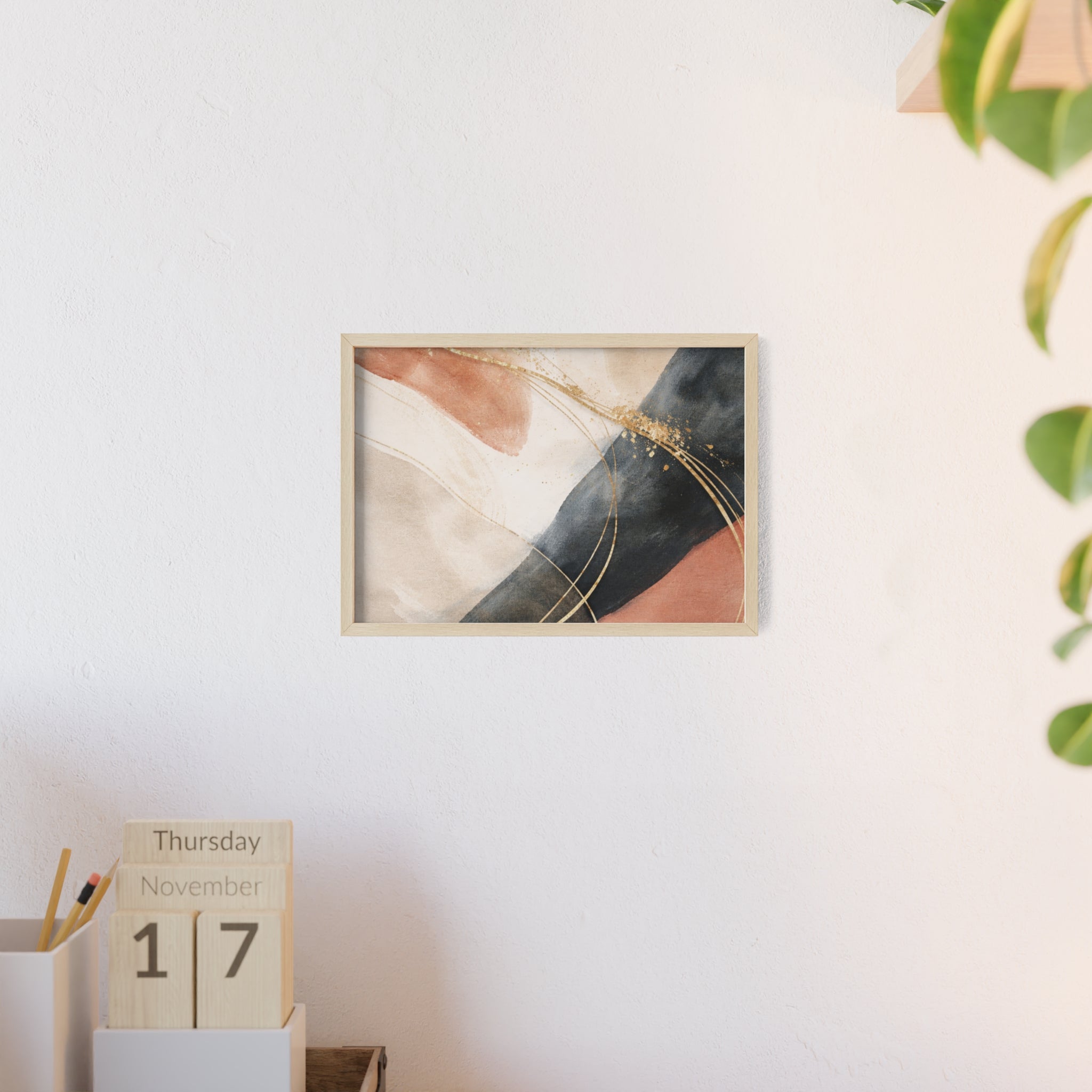 Abstract Gold Arc Framed Poster Modern Watercolor Wall Art