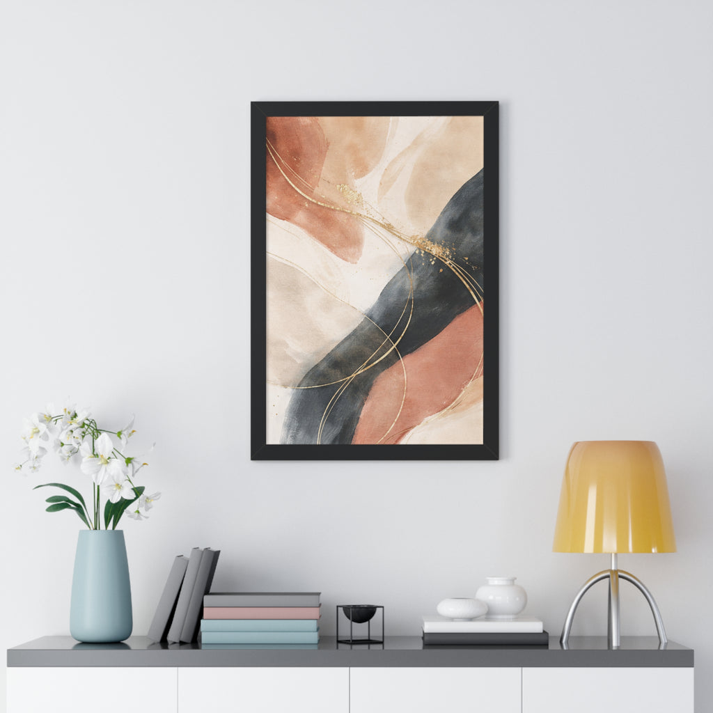Modern Abstract Earth Tone Wall Art Poster with Gold Accents