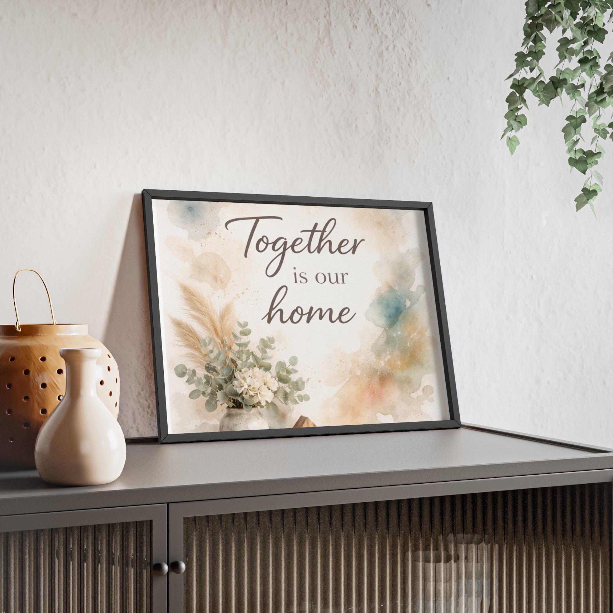 Together Is Our Home Framed Poster Cozy Watercolor Floral Wall Art