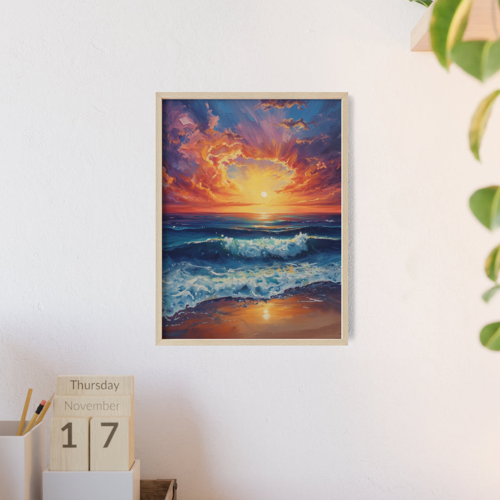 Sunset Ocean Vibrant Seascape Framed Poster