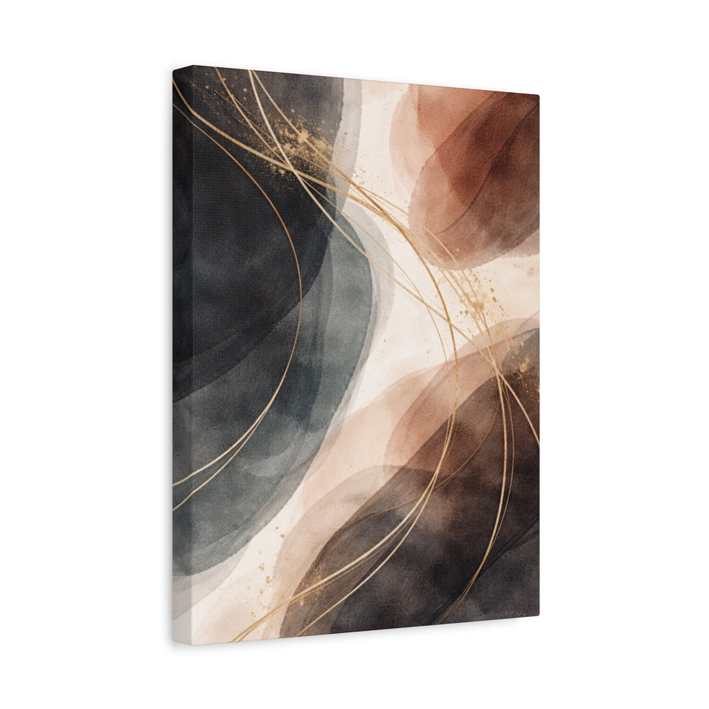 Abstract Earth Tones Matte Canvas Wall Art Modern Gold Line Accent