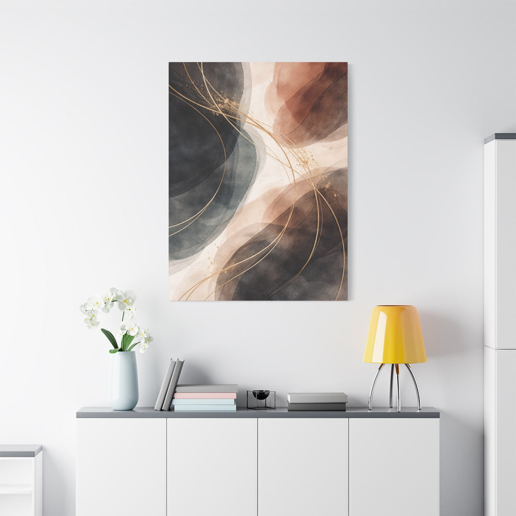 Abstract Earth Tones Matte Canvas Wall Art Modern Gold Line Accent