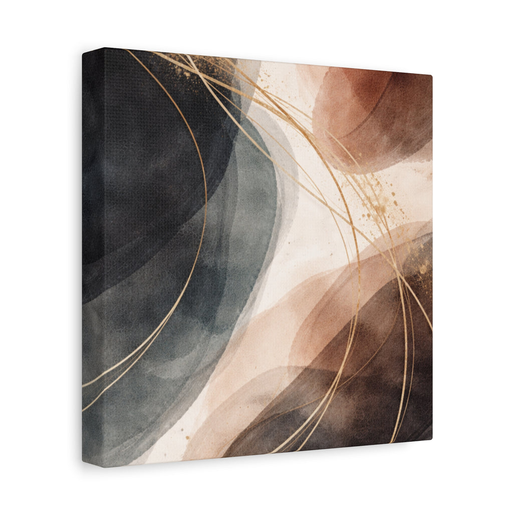 Abstract Earth Tones Matte Canvas Wall Art Modern Gold Line Accent