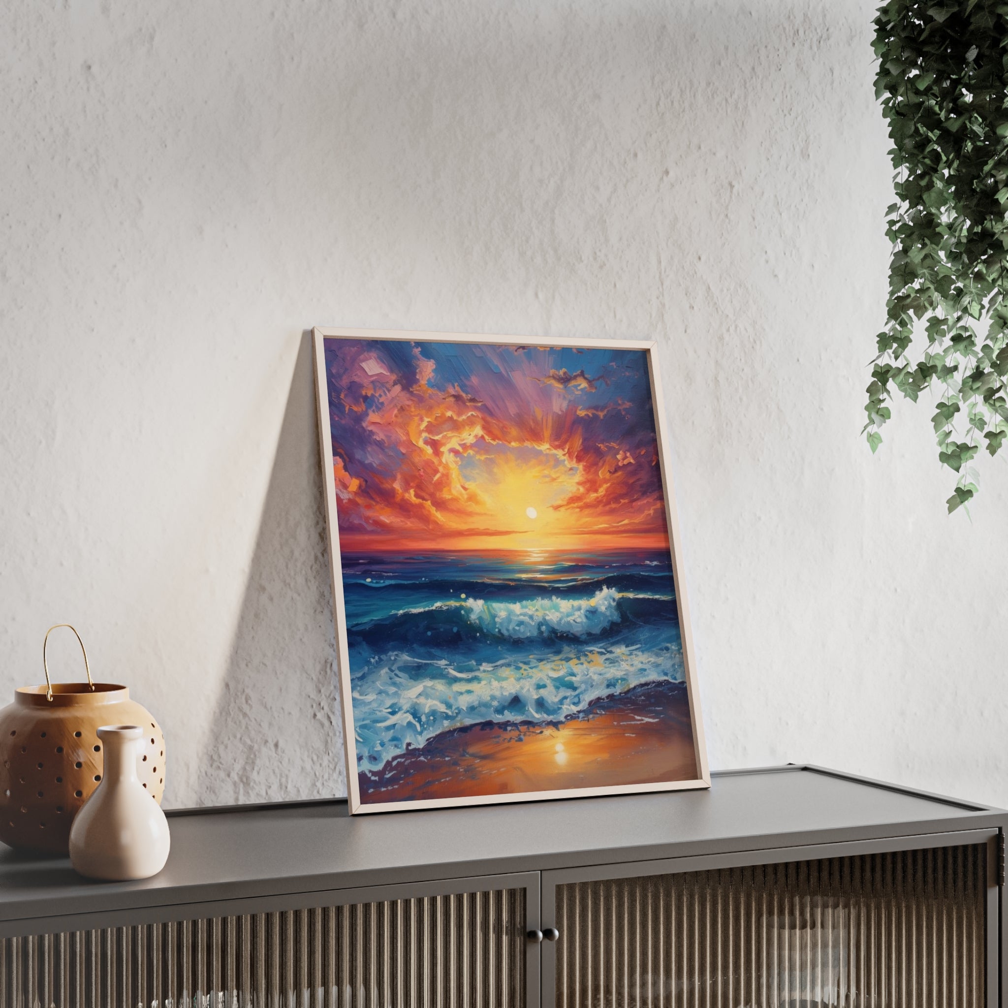 Sunset Ocean Vibrant Seascape Framed Poster