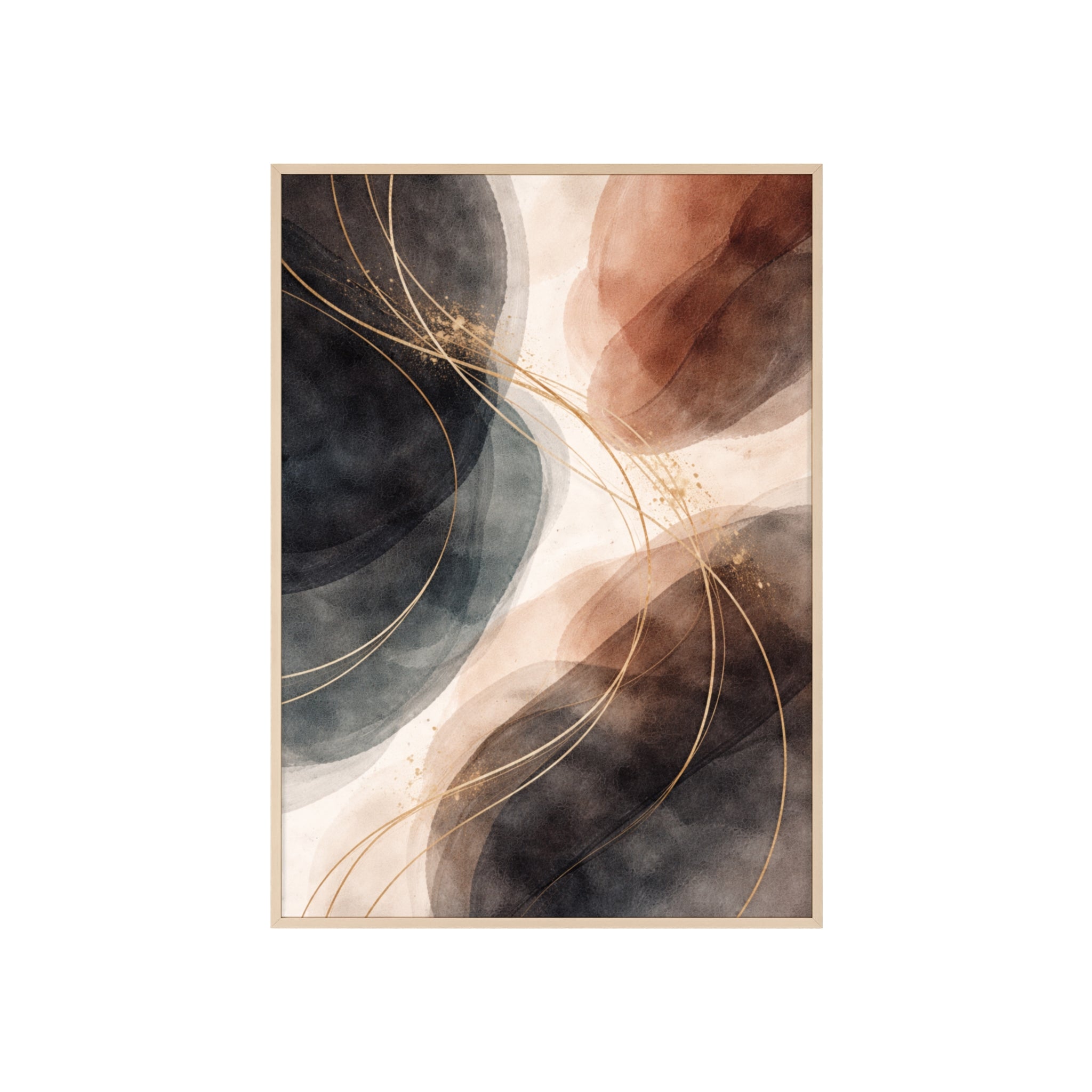 Abstract Earth Tones Poster with Wooden Frame Modern Minimal Wall Art