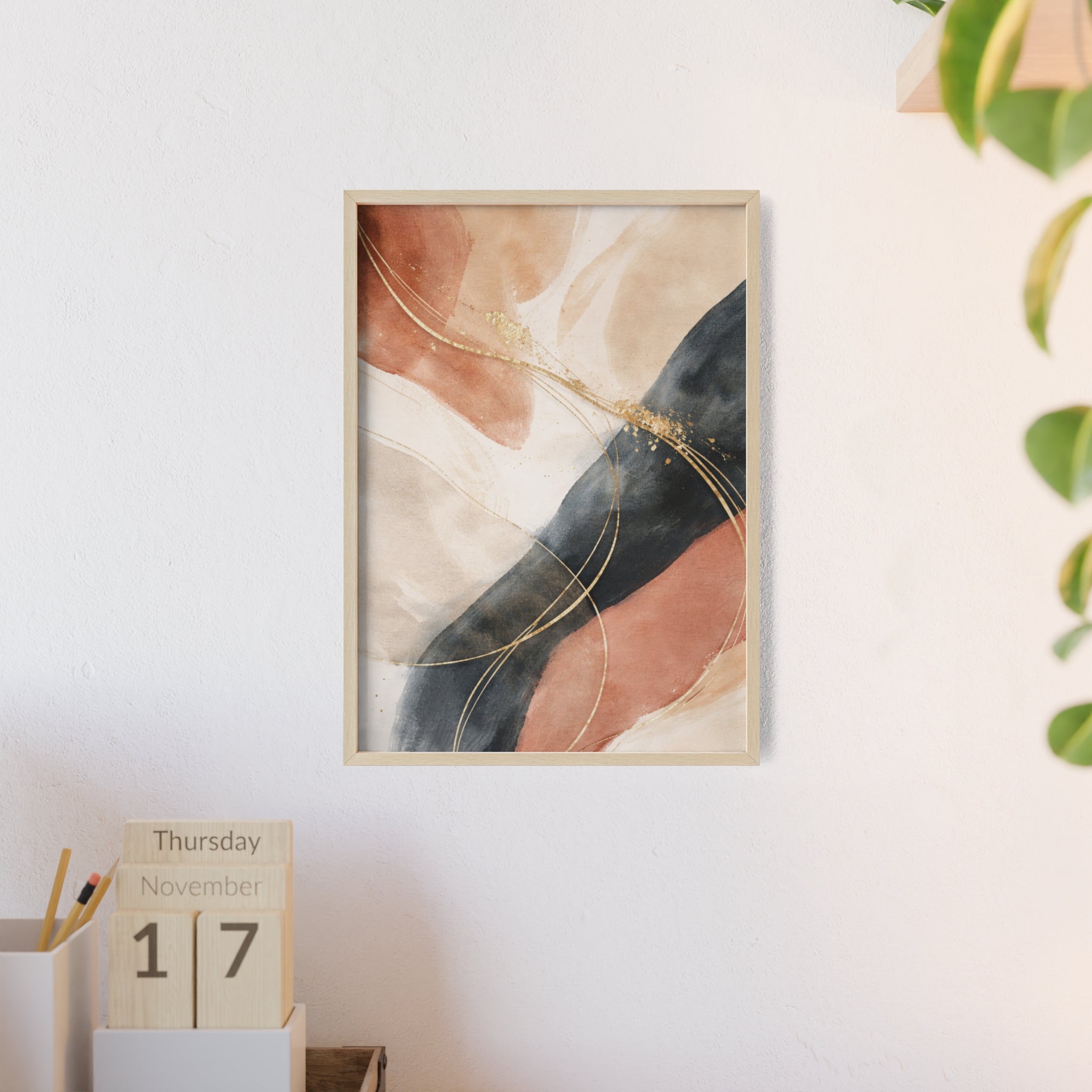 Abstract Gold Arc Framed Poster Modern Watercolor Wall Art