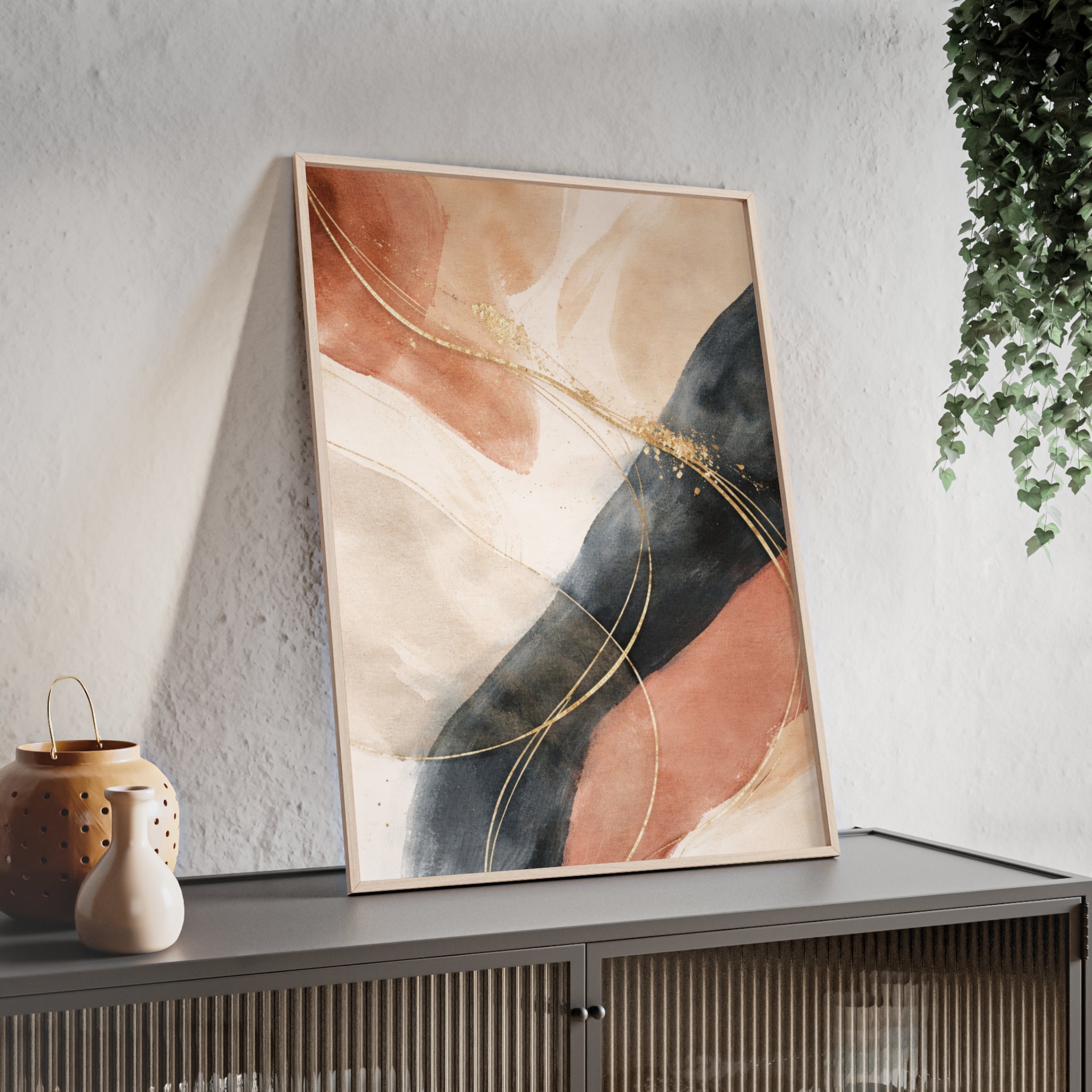 Abstract Gold Arc Framed Poster Modern Watercolor Wall Art