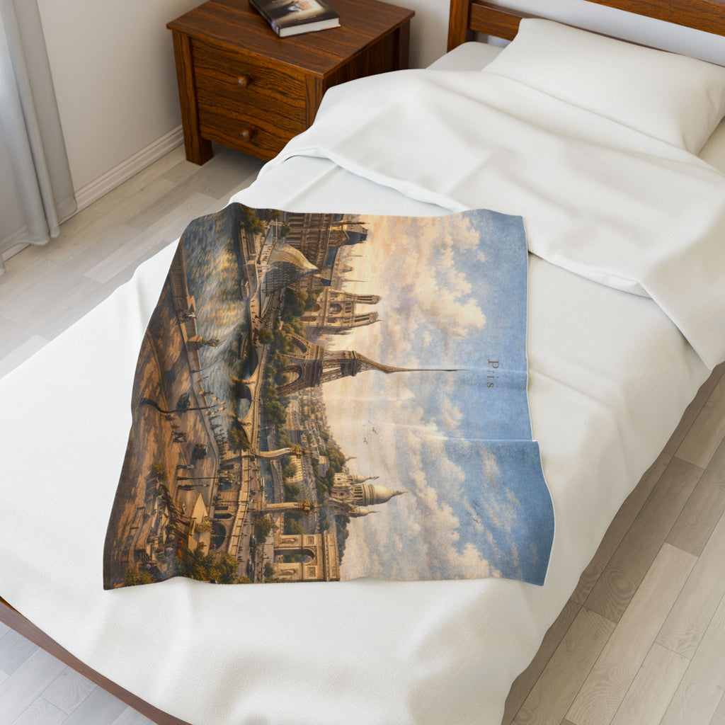 Paris Skyline Velveteen Plush Blanket