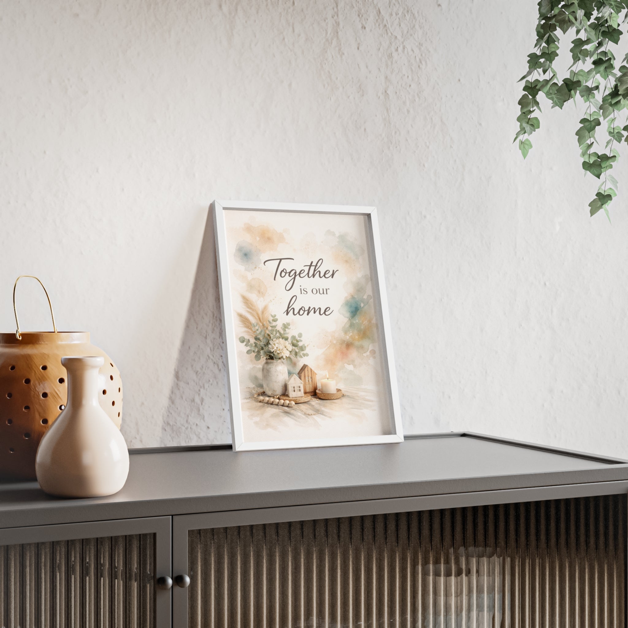 Together Is Our Home Framed Poster Cozy Watercolor Floral Wall Art