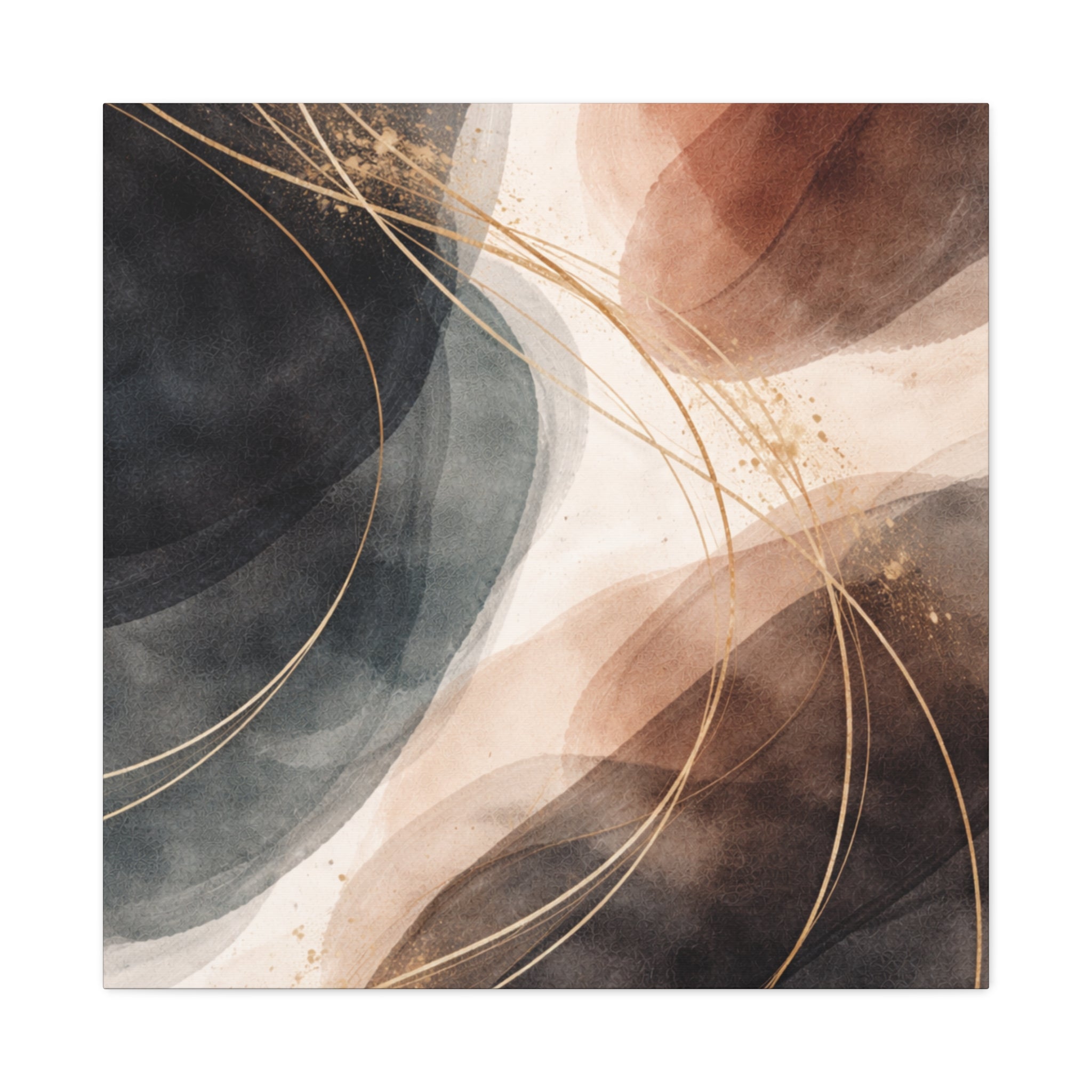 Abstract Earth Tones Matte Canvas Wall Art Modern Gold Line Accent