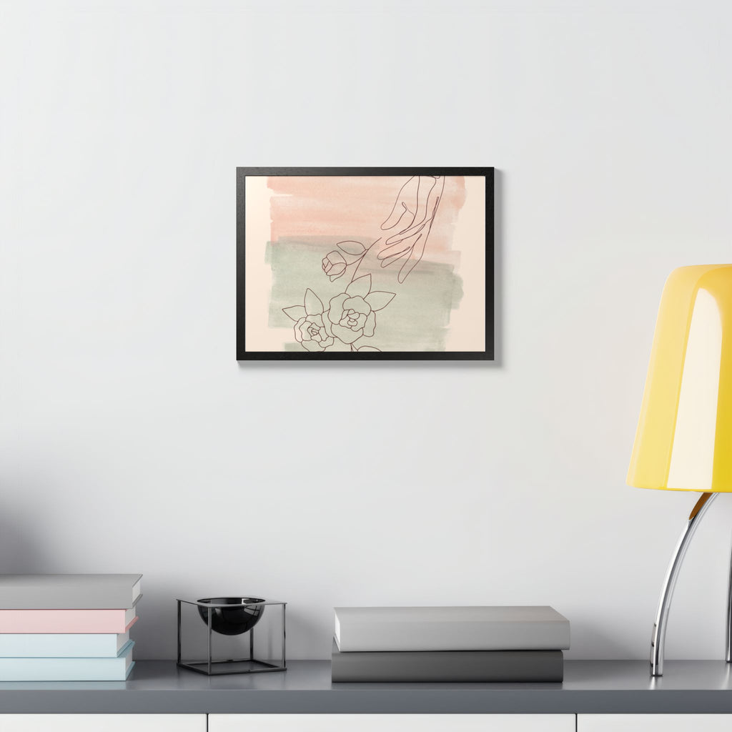 Hand Reaching for Flowers Framed Poster