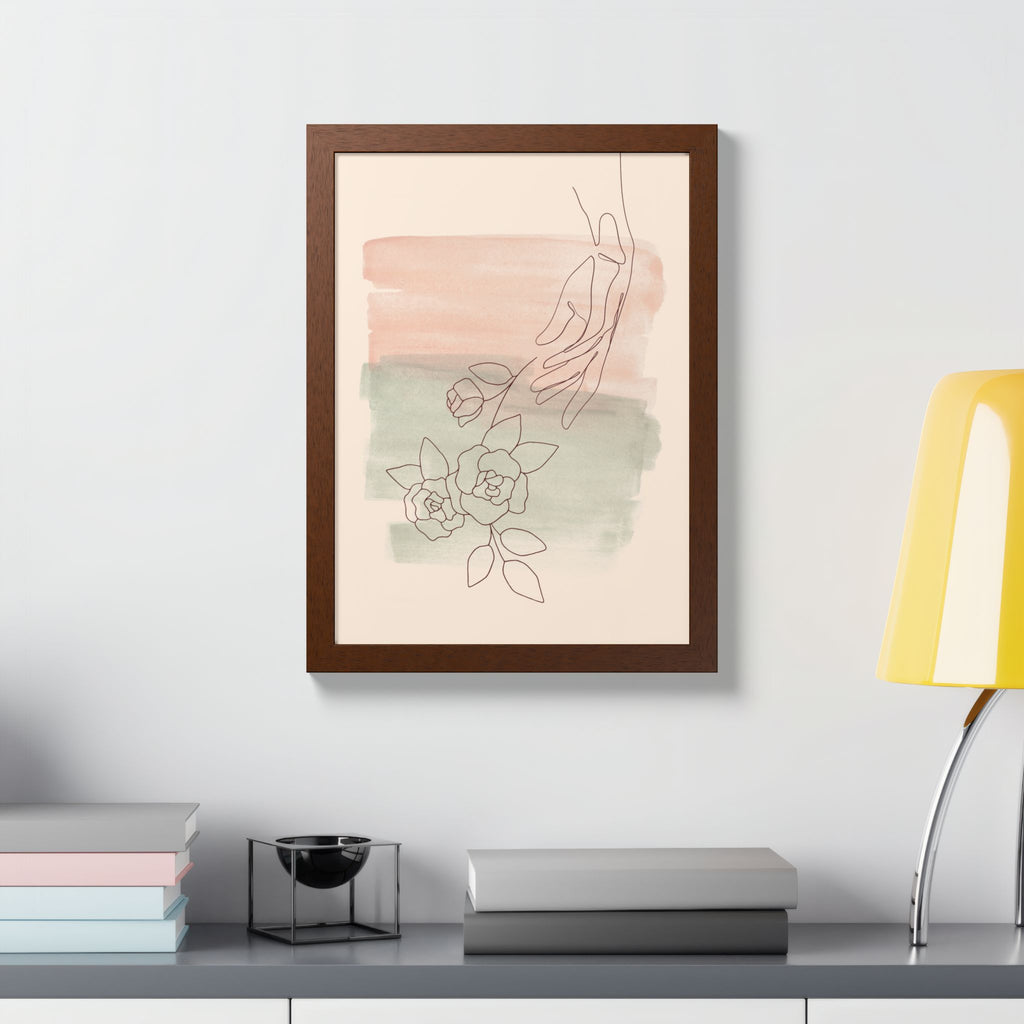 Hand Reaching for Flowers Framed Poster
