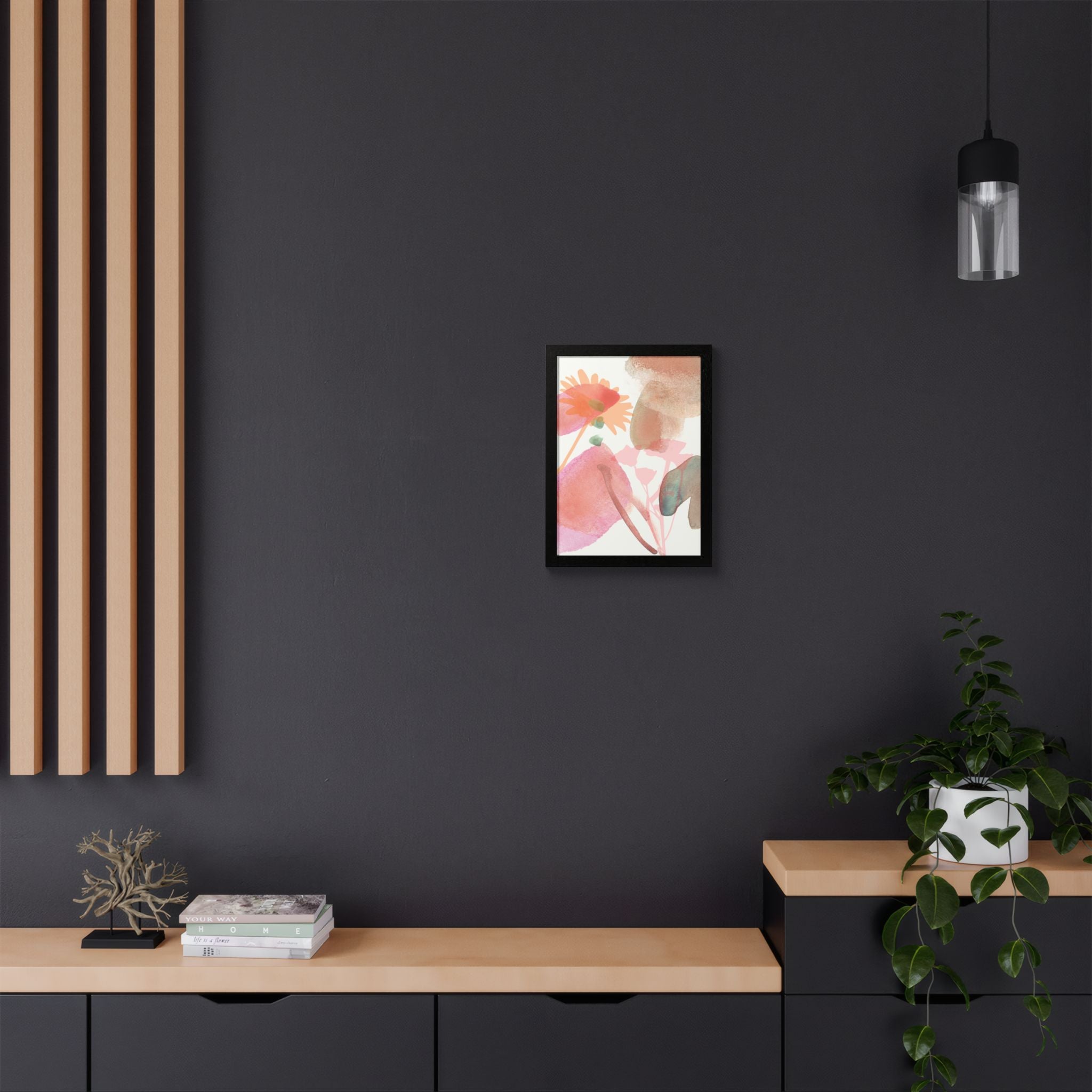 Multi-Color Abstract & Floral Design Framed Poster