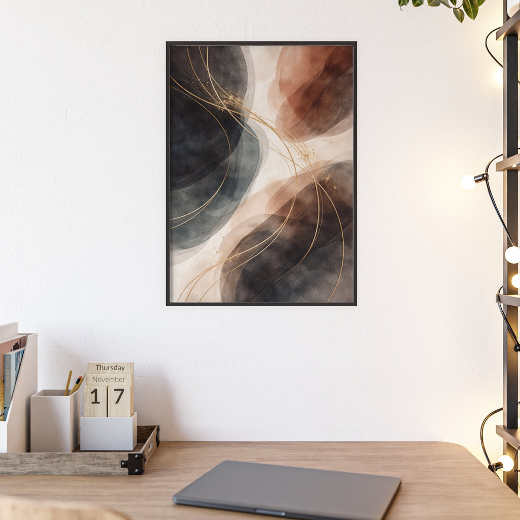 Abstract Earth Tones Poster with Wooden Frame Modern Minimal Wall Art