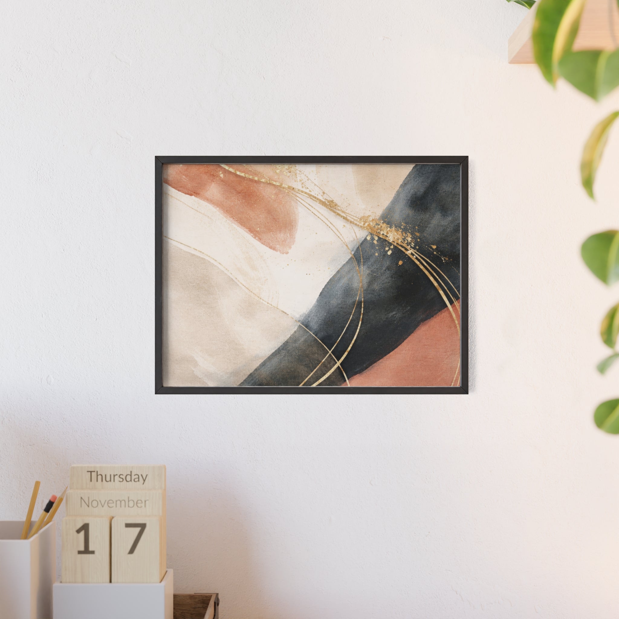 Abstract Gold Arc Framed Poster Modern Watercolor Wall Art