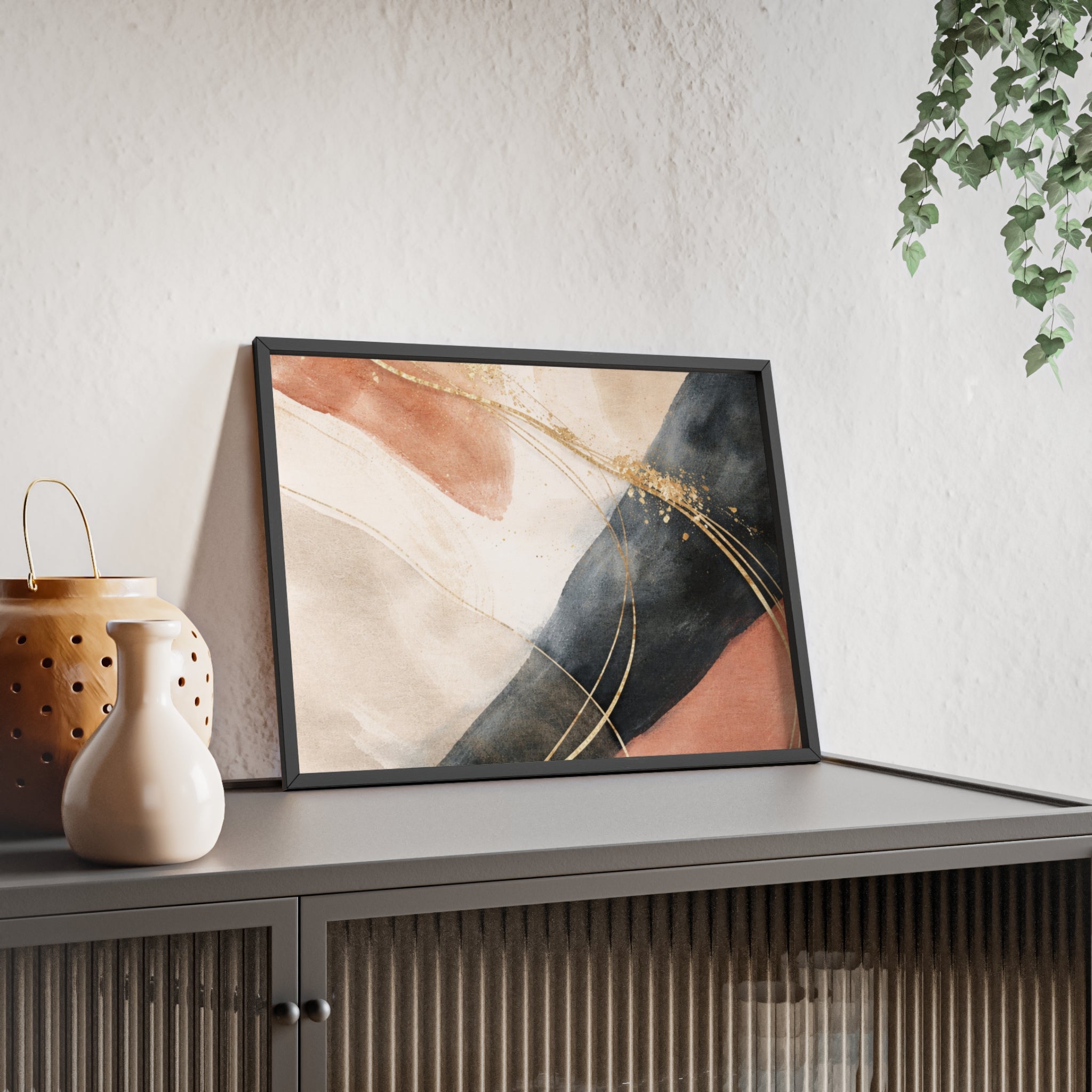 Abstract Gold Arc Framed Poster Modern Watercolor Wall Art