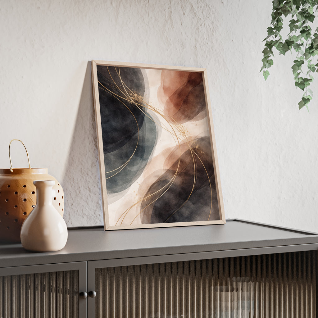 Abstract Earth Tones Poster with Wooden Frame Modern Minimal Wall Art