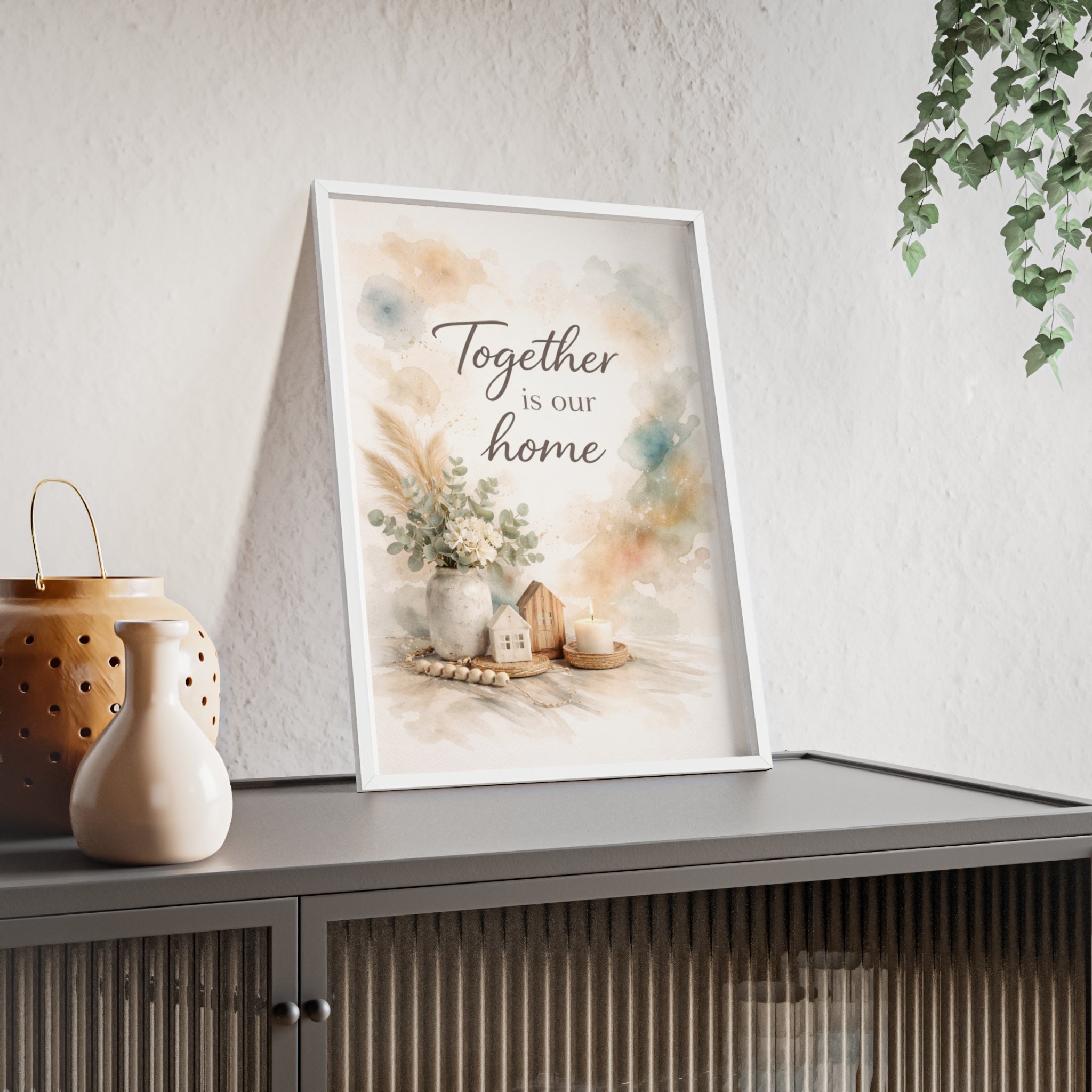 Together Is Our Home Framed Poster Cozy Watercolor Floral Wall Art