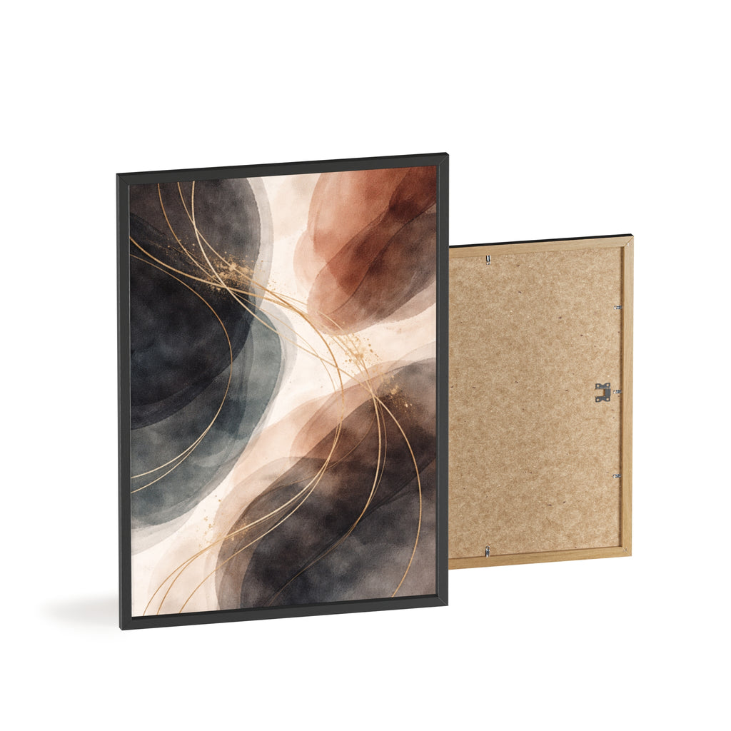 Abstract Earth Tones Poster with Wooden Frame Modern Minimal Wall Art