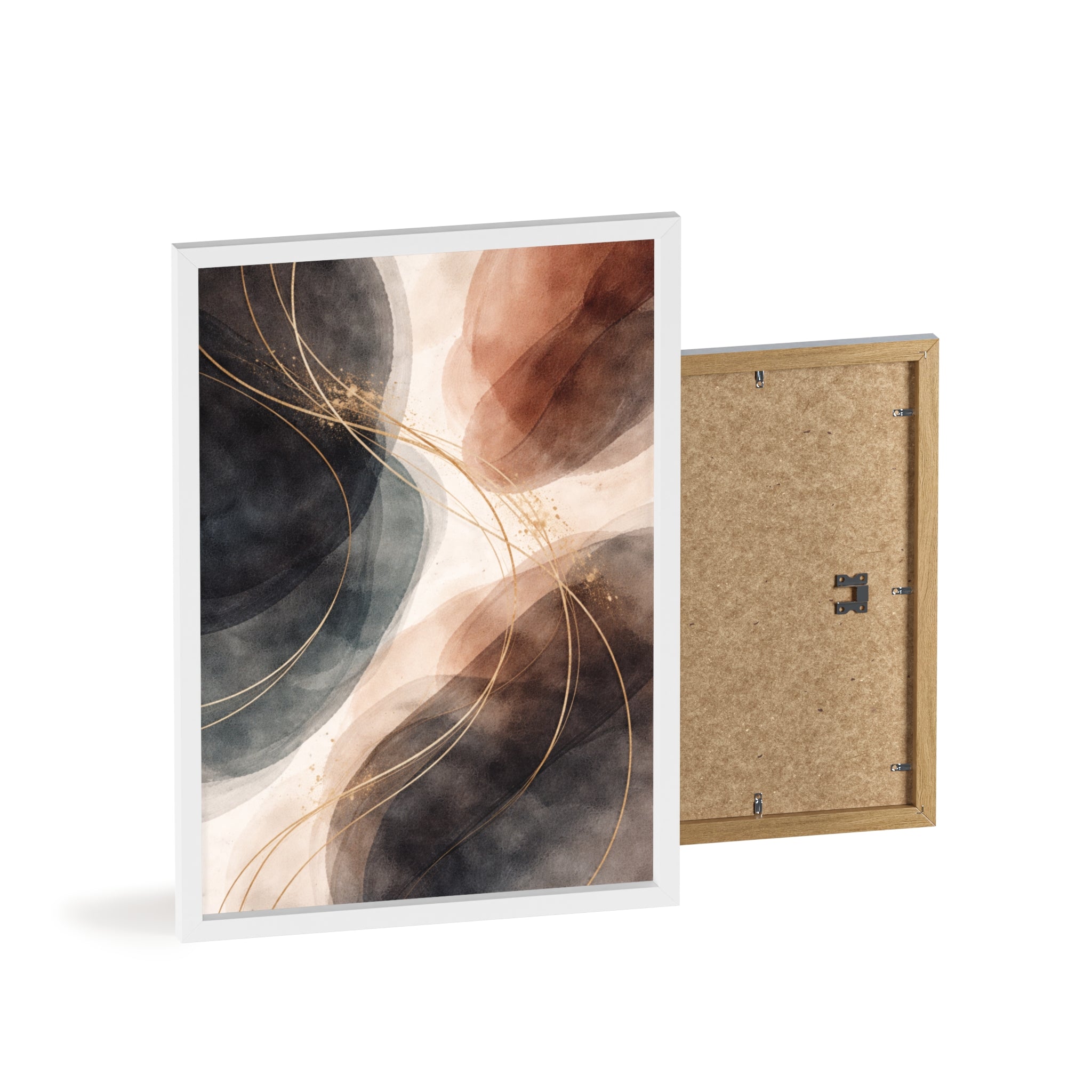 Abstract Earth Tones Poster with Wooden Frame Modern Minimal Wall Art