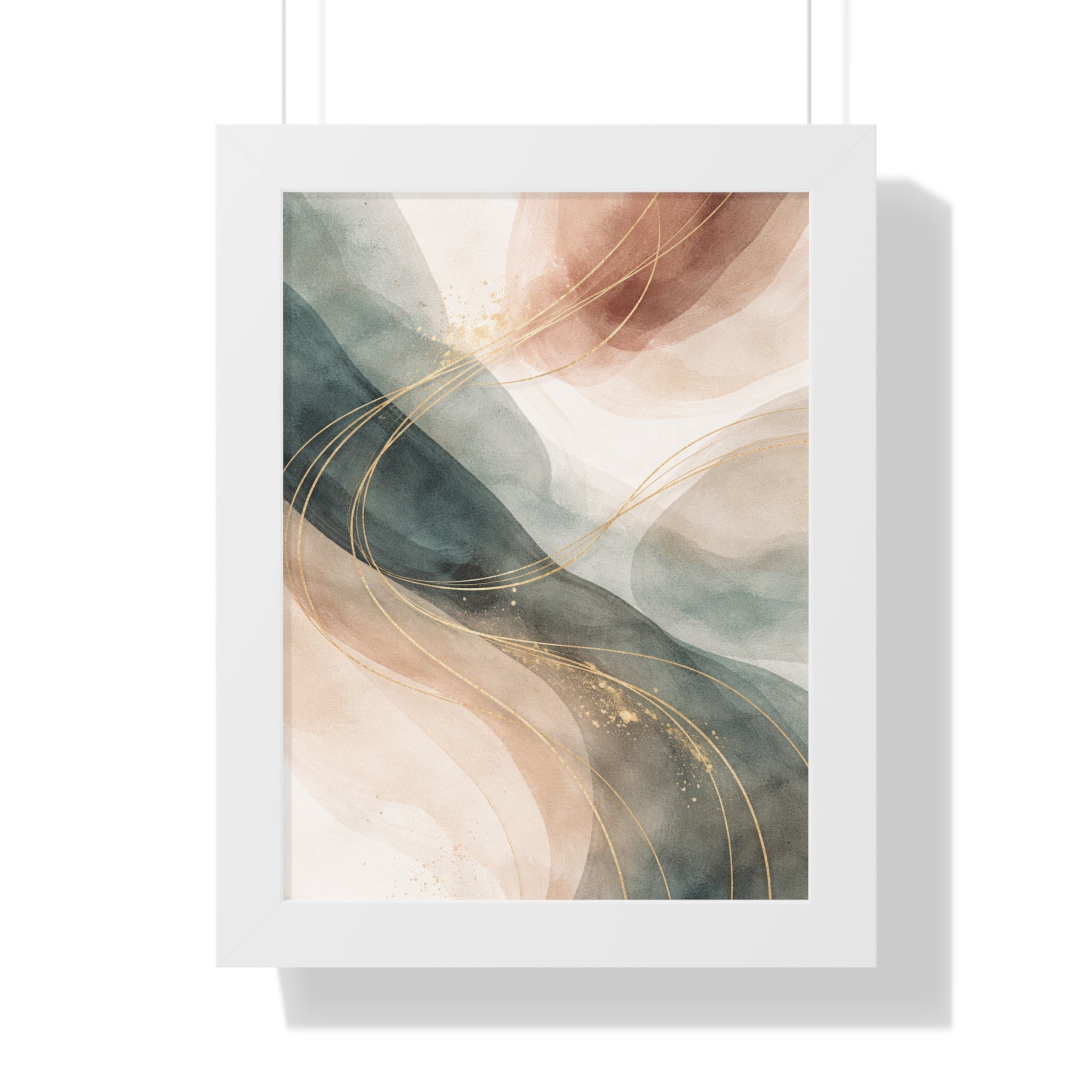Abstract Blush & Teal Framed Poster Gold Accent Vertical Wall Art