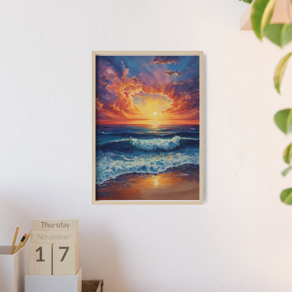 Sunset Ocean Vibrant Seascape Framed Poster