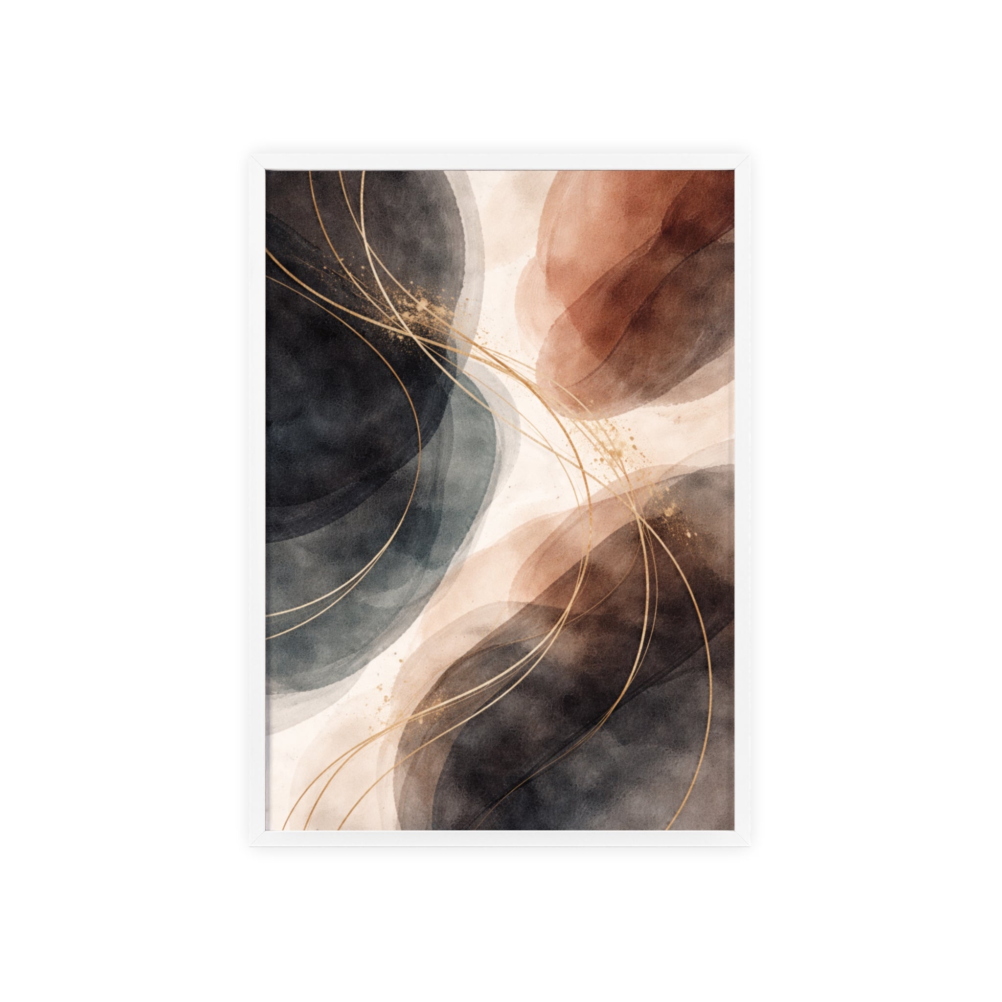 Abstract Earth Tones Poster with Wooden Frame Modern Minimal Wall Art